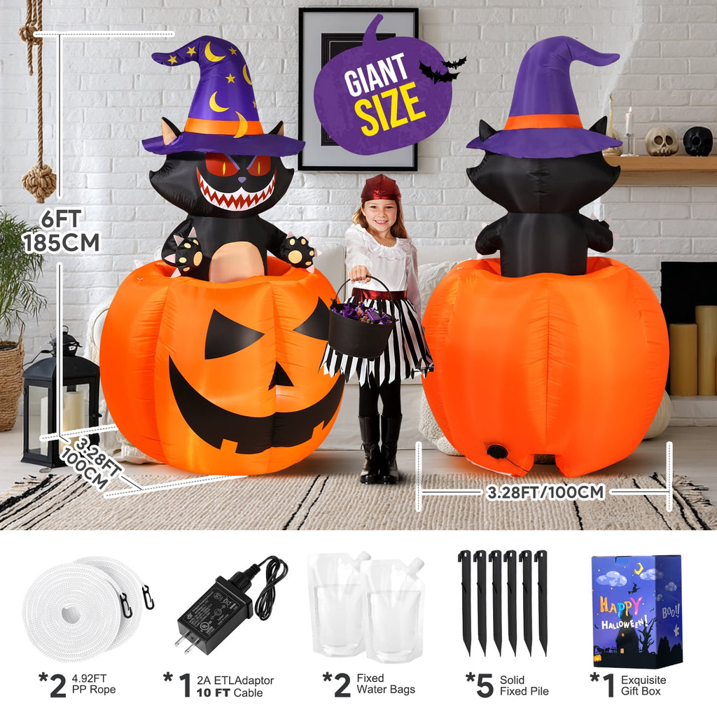 Ayieyill 6FT Halloween Inflatable Archway with Black Cat Pumpkin Design Outdoor Blow Up Yard Decoration for Lawn Garden Front Porch Halloween Party Decor