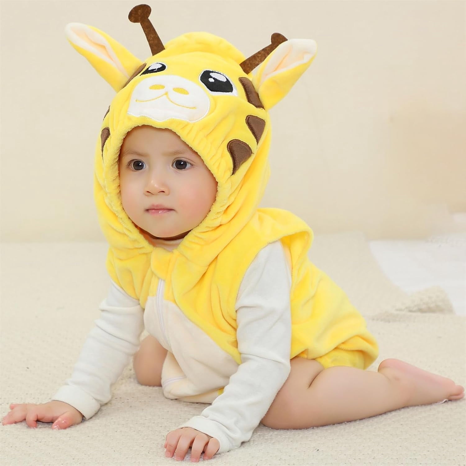 WIBACKER 0-24M Baby Boy Dinosaur Costume for Themed Parties and Halloween, Flannel Hooded Outfit Suit