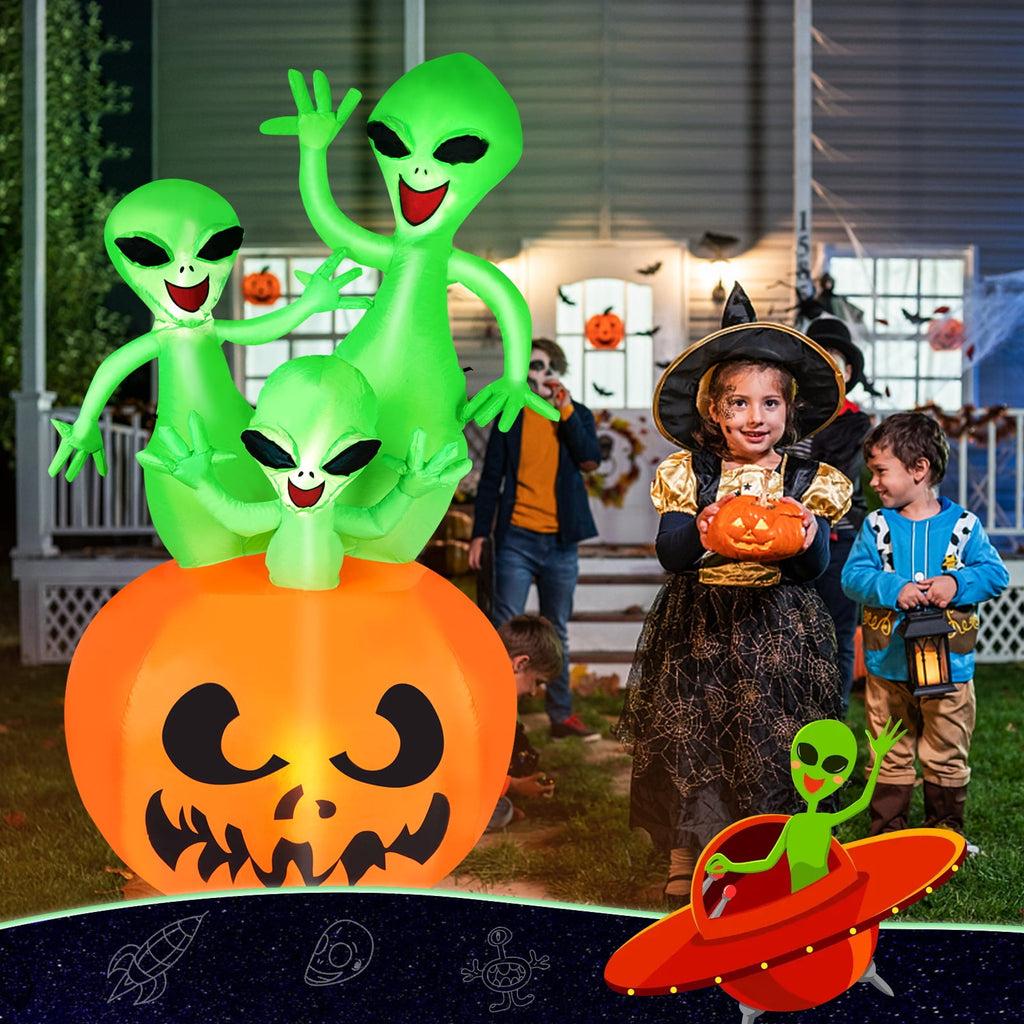5.7FT Inflatable Halloween Inflatable Crawling Green Ghost with Tombstone Built-in LED Lights Inflatable LED Lights Blow Up Yard Decoration