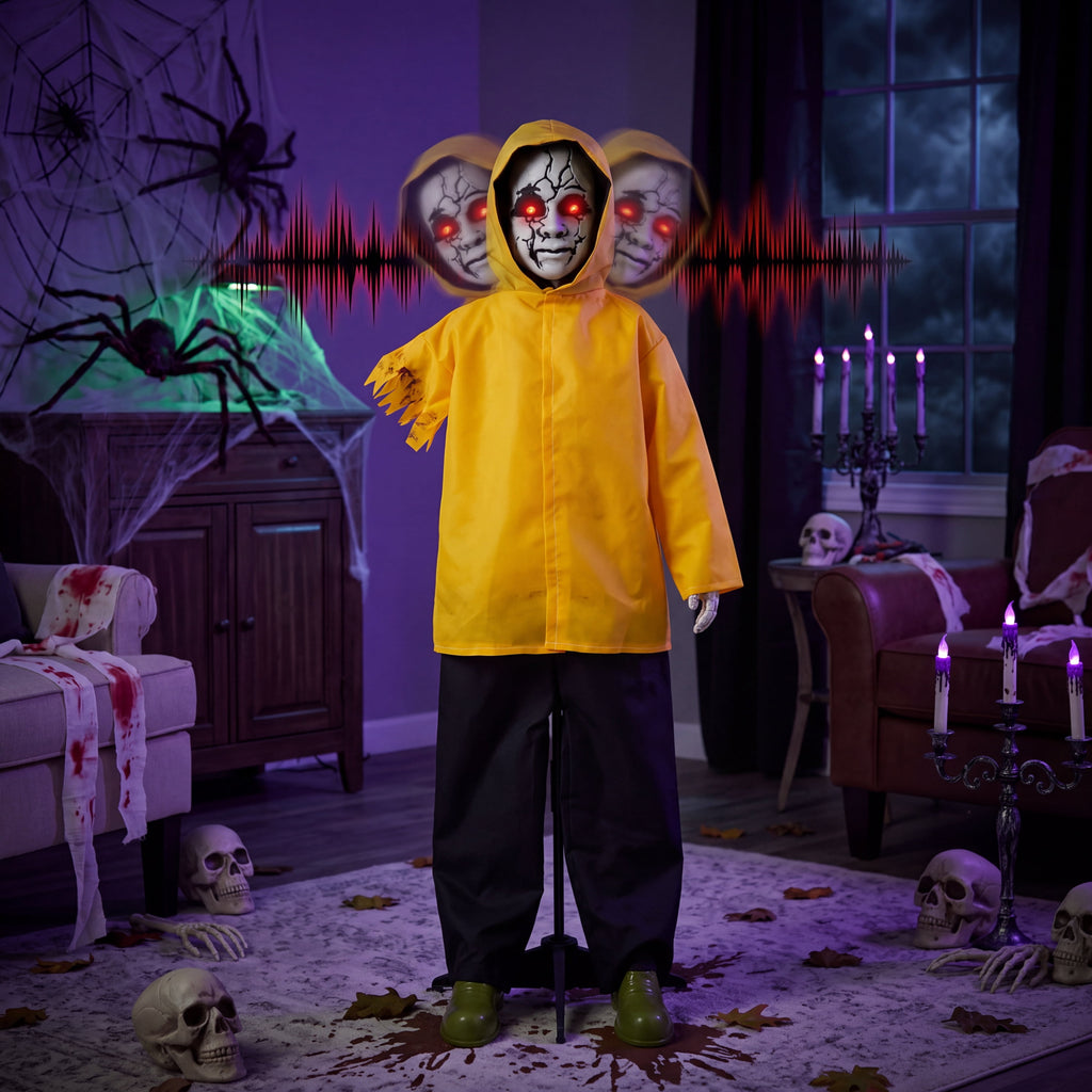 Joyfy 49" Halloween Decorations Outdoor Ghost, Animatronics Life Size Halloween Ghost Decor, Sound-Activated with Glowing Eyes, Movements & Creepy Sound, Scary Haunted House Props for Garden Yard