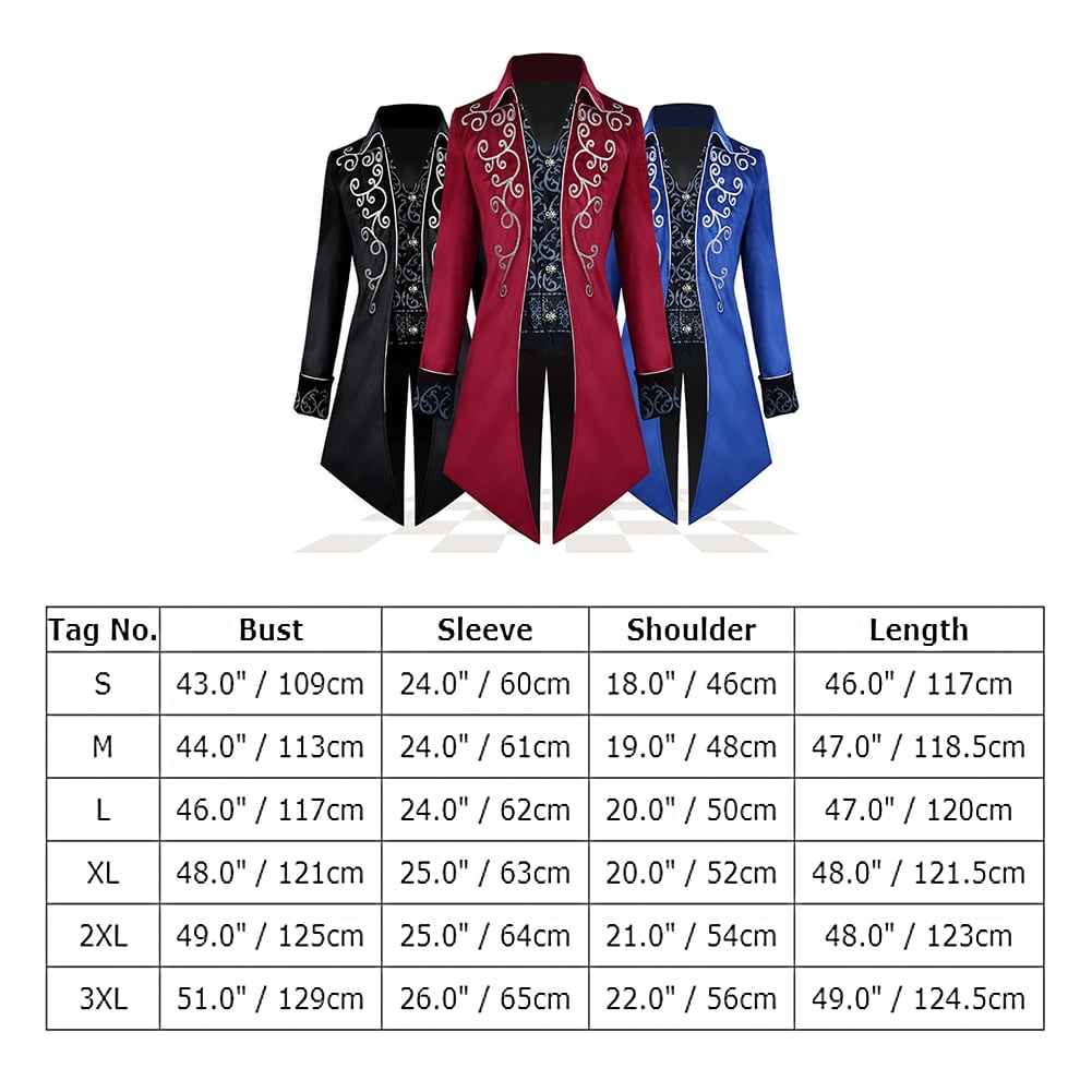 IBTOM CASTLE Men's Steampunk Vintage Tailcoat Jacket Gothic Medieval Victorian Frock Button Down Swallow Coat Uniform L Blue & Gold