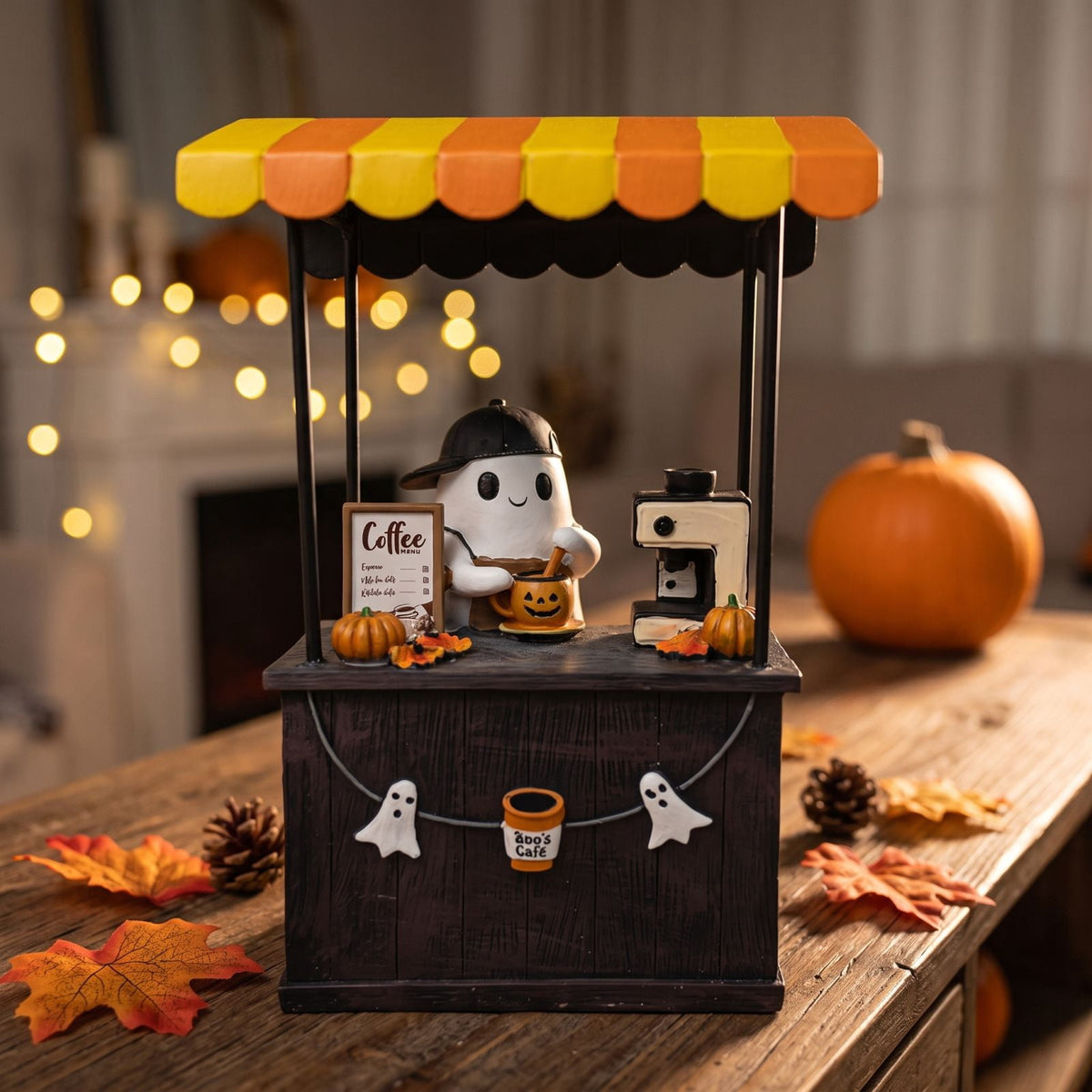 Halloween Spooky Coffee Stand, Ghost Barista Booth Figurine, Spooky Coffee Statue Built with Spooky Little Coffee Stand, Freshly Boo’d Coffee Ghost Fall Decor, Creative Birthday & Holiday Gift