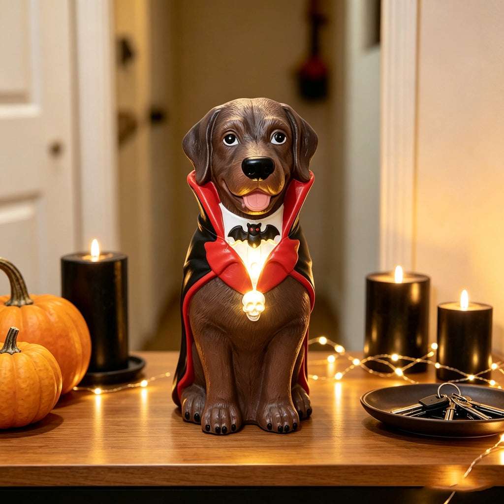 Lighted Scarecrow Bull Terrier Halloween Blow Mold, Cute Puppy Pumpkin Hat Halloween Decor, Resin Ornament for Patio Yard Tabletop Home Decoration, 8"