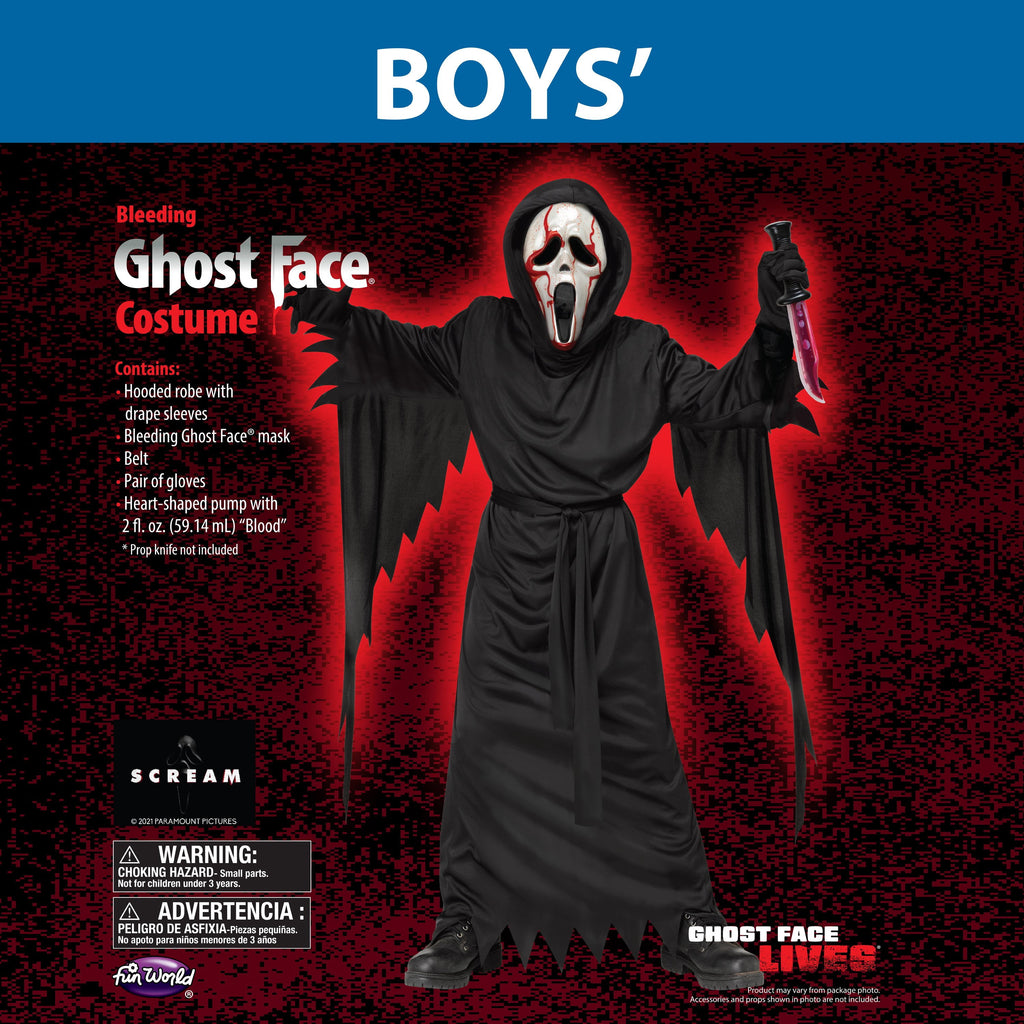 Bleeding Ghost Face 5pc, Halloween Costume for Children, Boys Size M (8), by Fun World