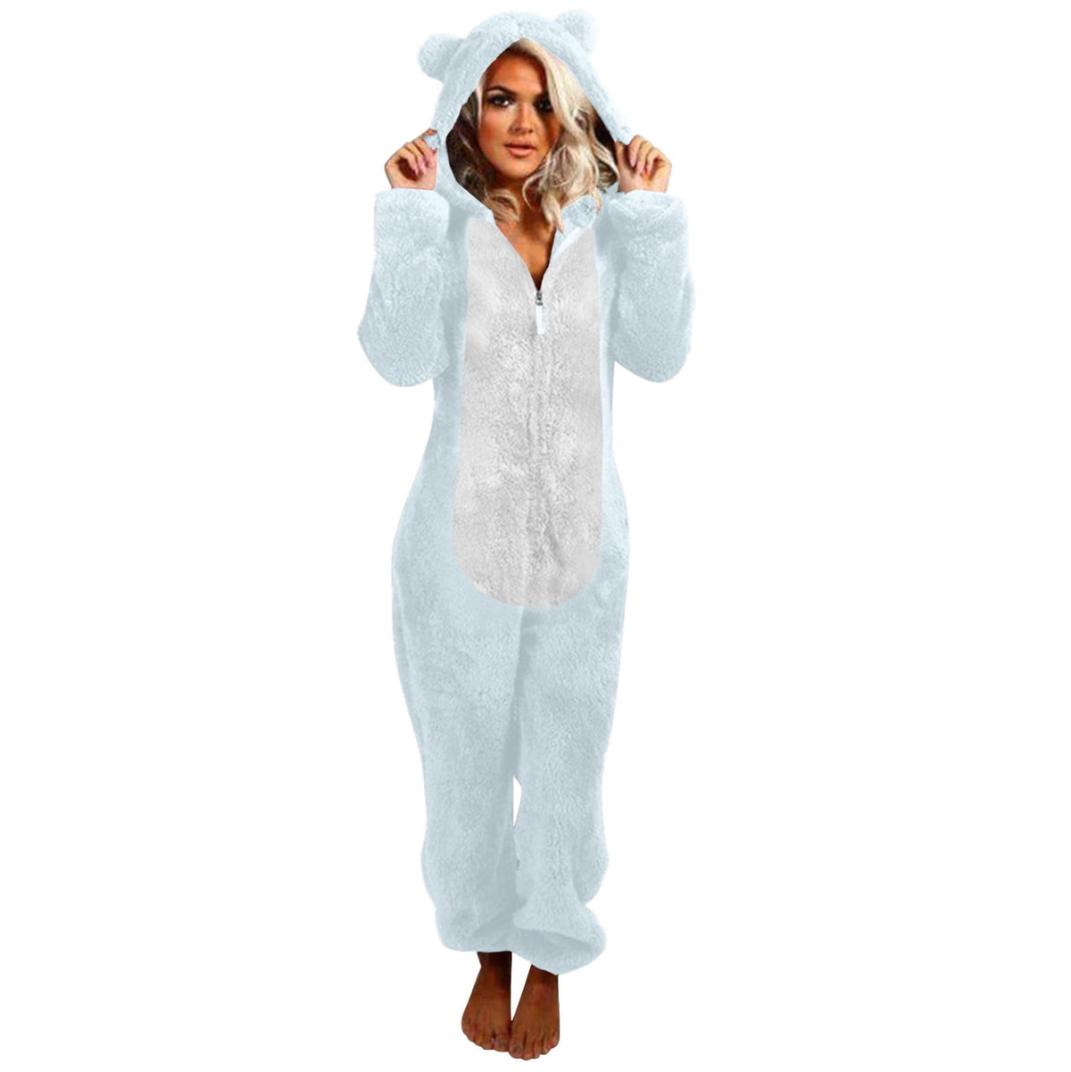 QATAINLAV Sherpa Fleece Jumpsuit for Women Winter Warm Fuzzy Onesie Pajamas Cute Cat Hooded Romper Casual Zip Up Overalls Sleepwear Black XL