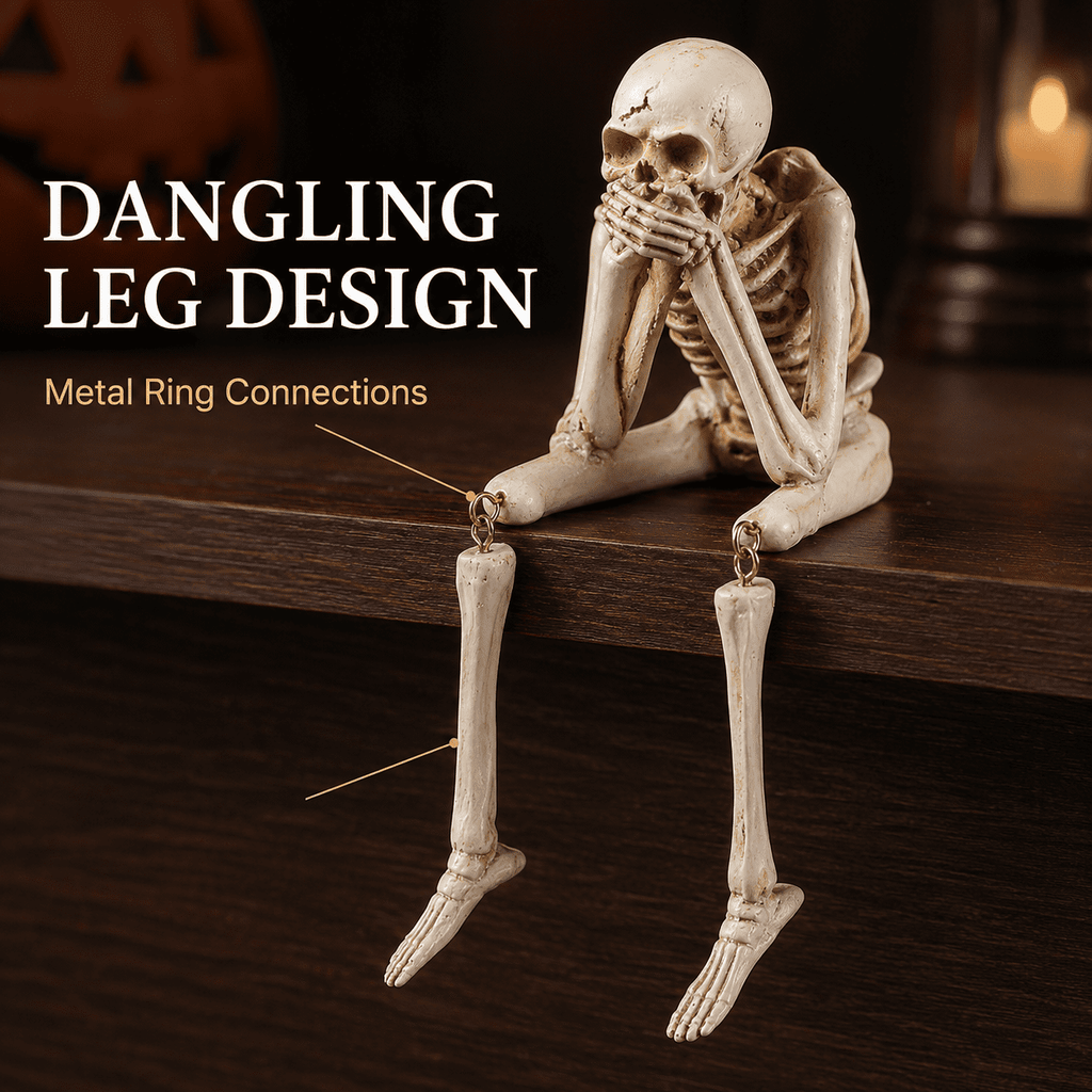 Halloween Decor Skeleton Statue Figurines Skull Decor See No Evil Hear No Evil Speak No Resin Skeleton Shelf Sitters Sitting Figurines for Home Kitchen Party Decor Table Ledge Edge Decorative (C)