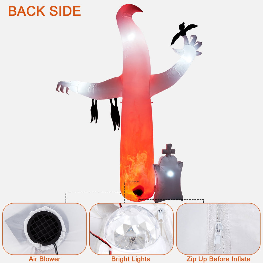 5.7FT Inflatable Halloween Inflatable Crawling Green Ghost with Tombstone Built-in LED Lights Inflatable LED Lights Blow Up Yard Decoration