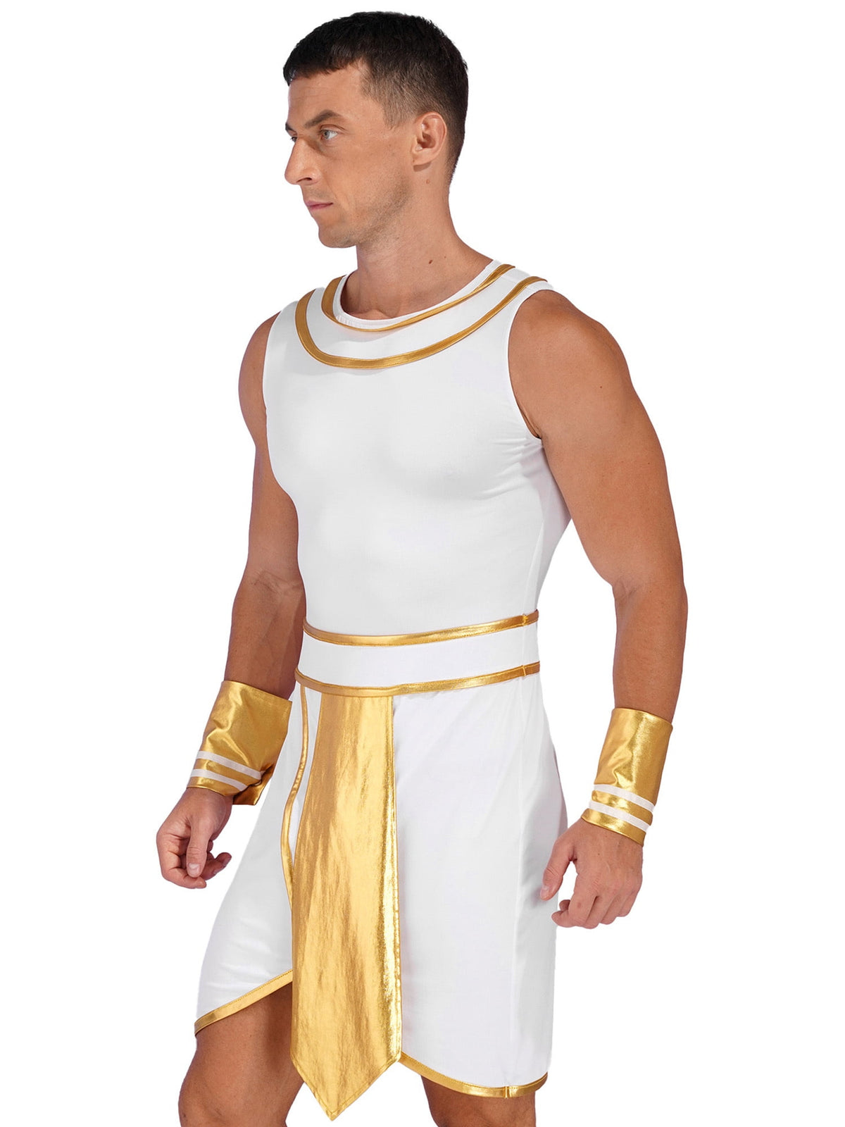 Haitryli Men's 3 Pieces Mr Toga Greek God Set Adult Party Toga Roman Dress with Wristband Blue 3XL