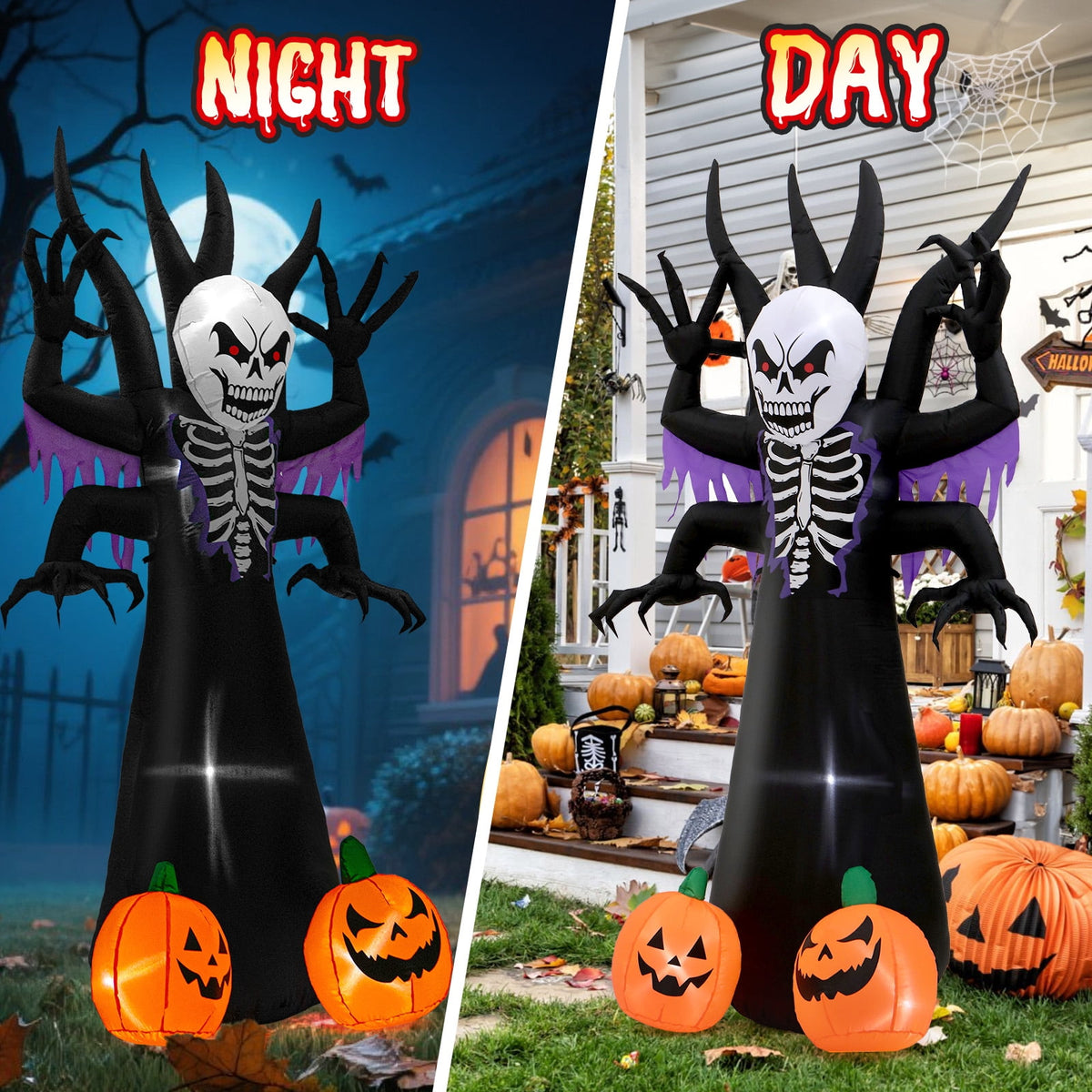 Toiyjofe 6ft Halloween Inflatable Black Cat with Glowing Jack o' Lantern and Witch Hat, Outdoor LED Trick-or-Treat Decoration for Yard, Lawn & Porch