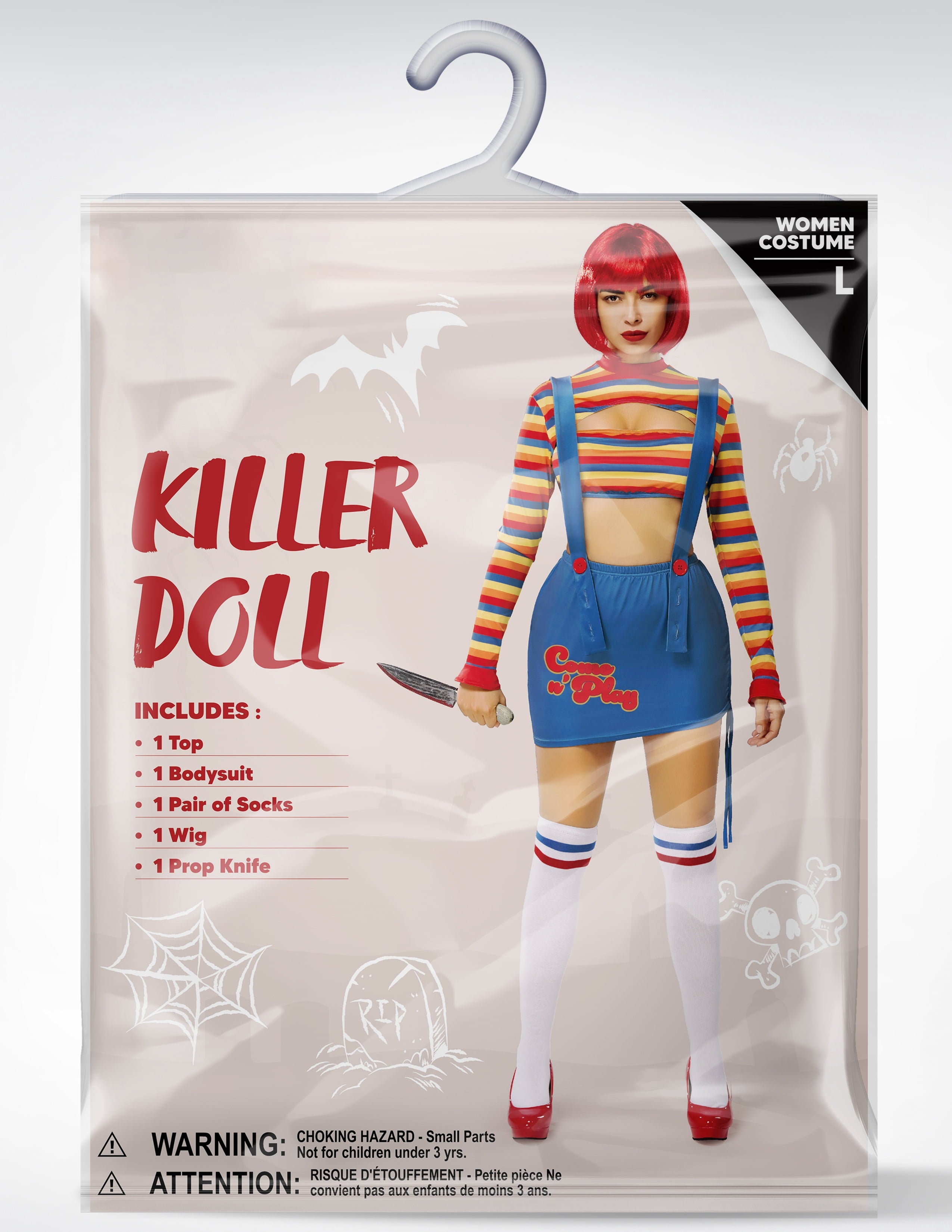 Joyfy Women Killer Doll Costume, Adult Creepy Doll Costume Scary Nightmare Killer Doll Dress for Halloween Costume Party Cosplay