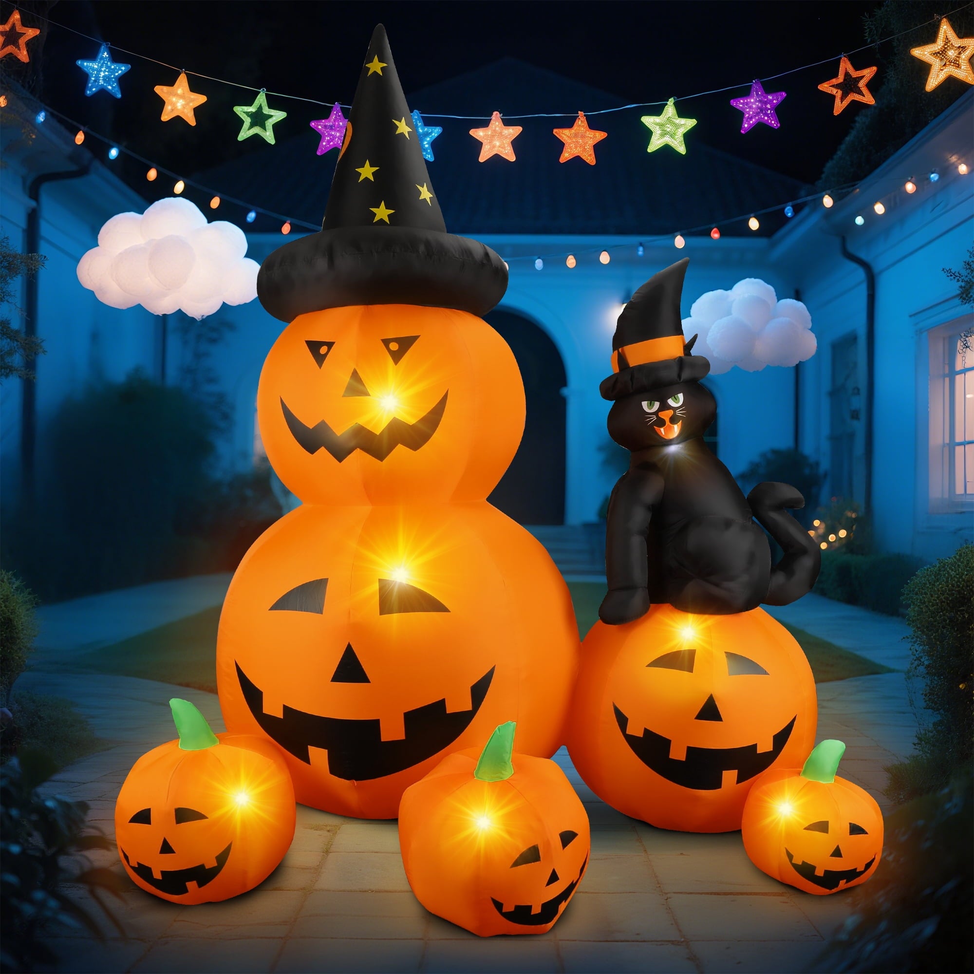 MAGOTAN 9 FT Halloween Inflatables Archway Outdoor Decorations Pumpkin Ghost Archway Halloween Inflatable Blow Up Pumpkin Tombstone Decoration Build-in LED Lights