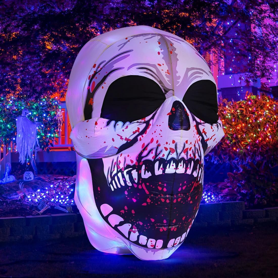 GOOSH Halloween Inflatables 4 FT High Halloween Inflatable Skull with Magic LEDs, Scary Skulls Inflatable Halloween Skull Inflatable, Outdoor Halloween Decorations Clearance for Holiday Party