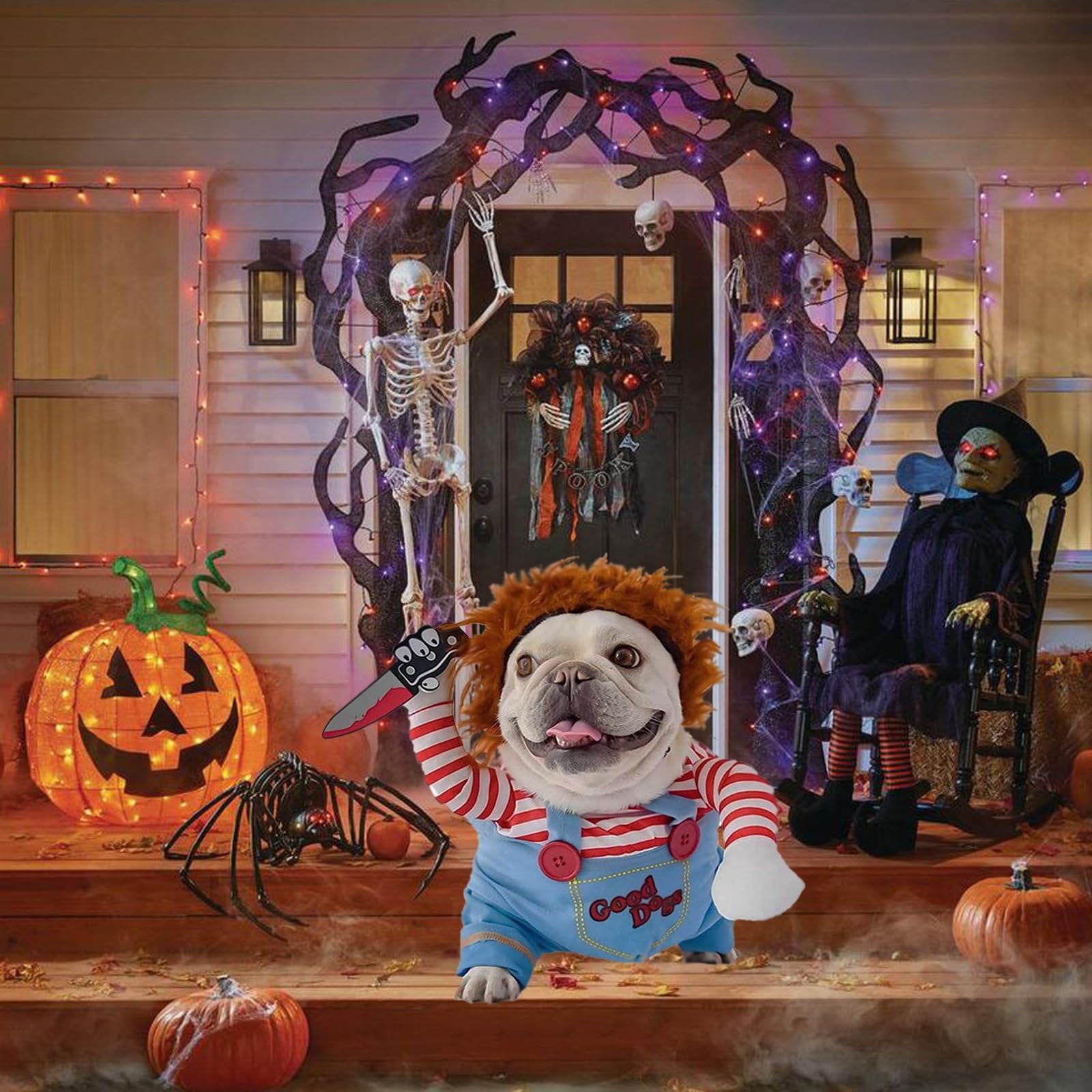 WILLED Halloween Deadly Dog Costume, Funny Pet Cosplay Christmas Outfit, Adjustable Party Dress Up Clothes for Small Medium Large Dogs