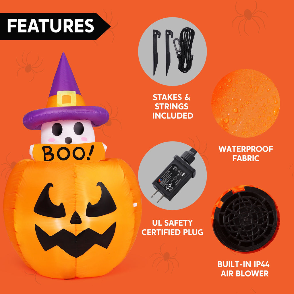 Joyfy 5 ft Halloween Inflatable Animated Cat on Pumpkin,Halloween Outdoor Decoration with LED Lights,Blow Up Decoration for Yard & Lawn,Party