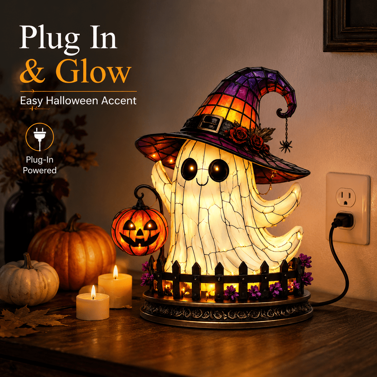 Diceymbol Halloween Decorations and Fall Decor, Halloween Venue Decoration Ghost Props LED Illuminated Ghost Decorations for Tabletop, Mantel, Shelf Indoor Outdoor 9.05 inch
