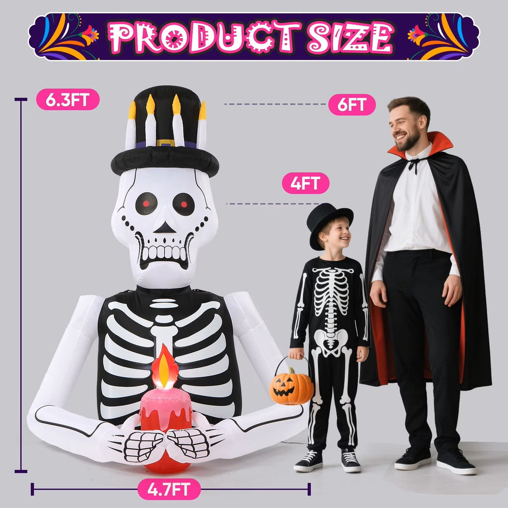 Toiyjofe 6ft Halloween Inflatable Black Cat with Glowing Jack o' Lantern and Witch Hat, Outdoor LED Trick-or-Treat Decoration for Yard, Lawn & Porch