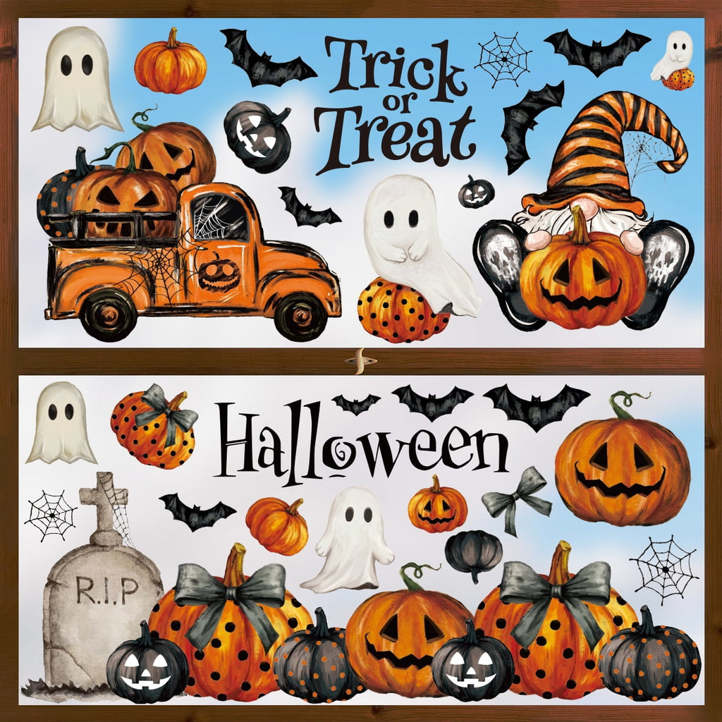 Smile 100 PCS Halloween Window Cling Sticker, Goost Trick or Treat Pumpkin Truck Gnome for Home Party Supplies Shop Window Glass Display Decoration