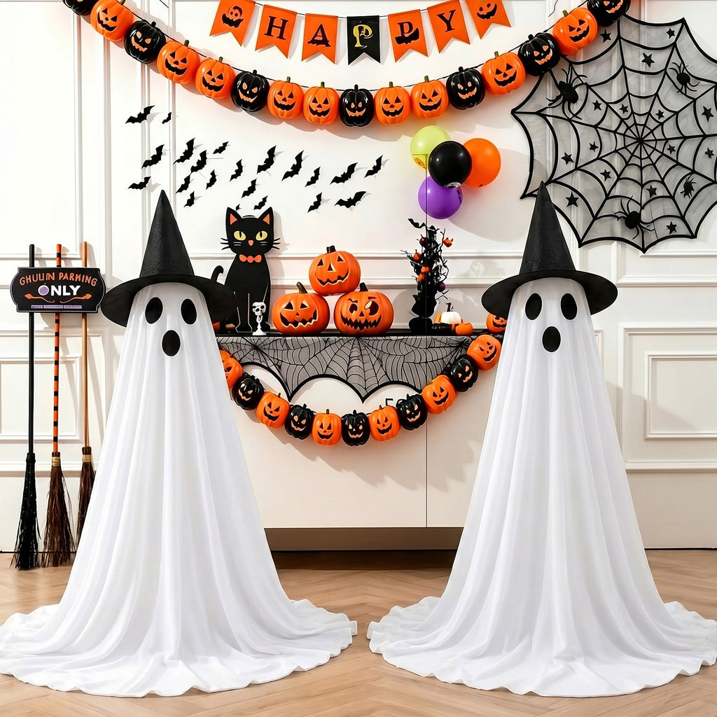 HiberyHom 2 Pack 4.6 FT Halloween Ghost Decor, Early Halloween Decorations, Light Up Ghost for Front Porches Yard Garden, Halloween Decorations Outdoor