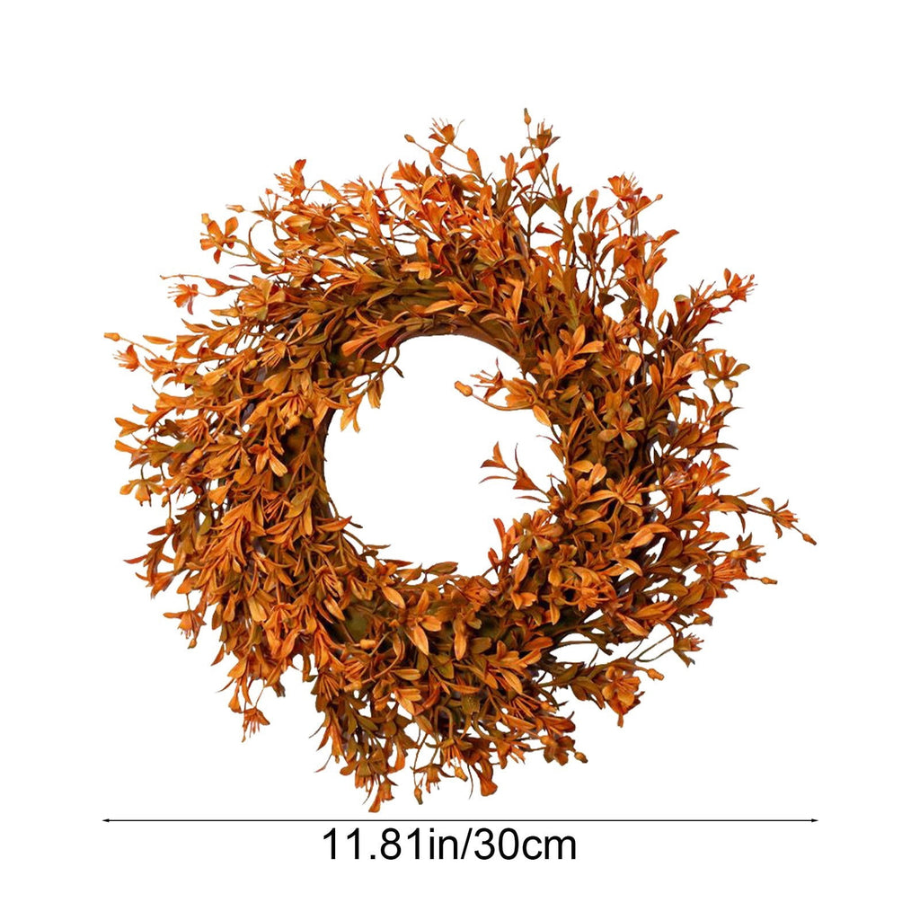 OKKVV Artificial Orange Fall Leaf Front Door Wreath, Rustic Autumn Foliage Twig Wreath, Harvest Thanksgiving Halloween Farm Window Wall Hanging Decor