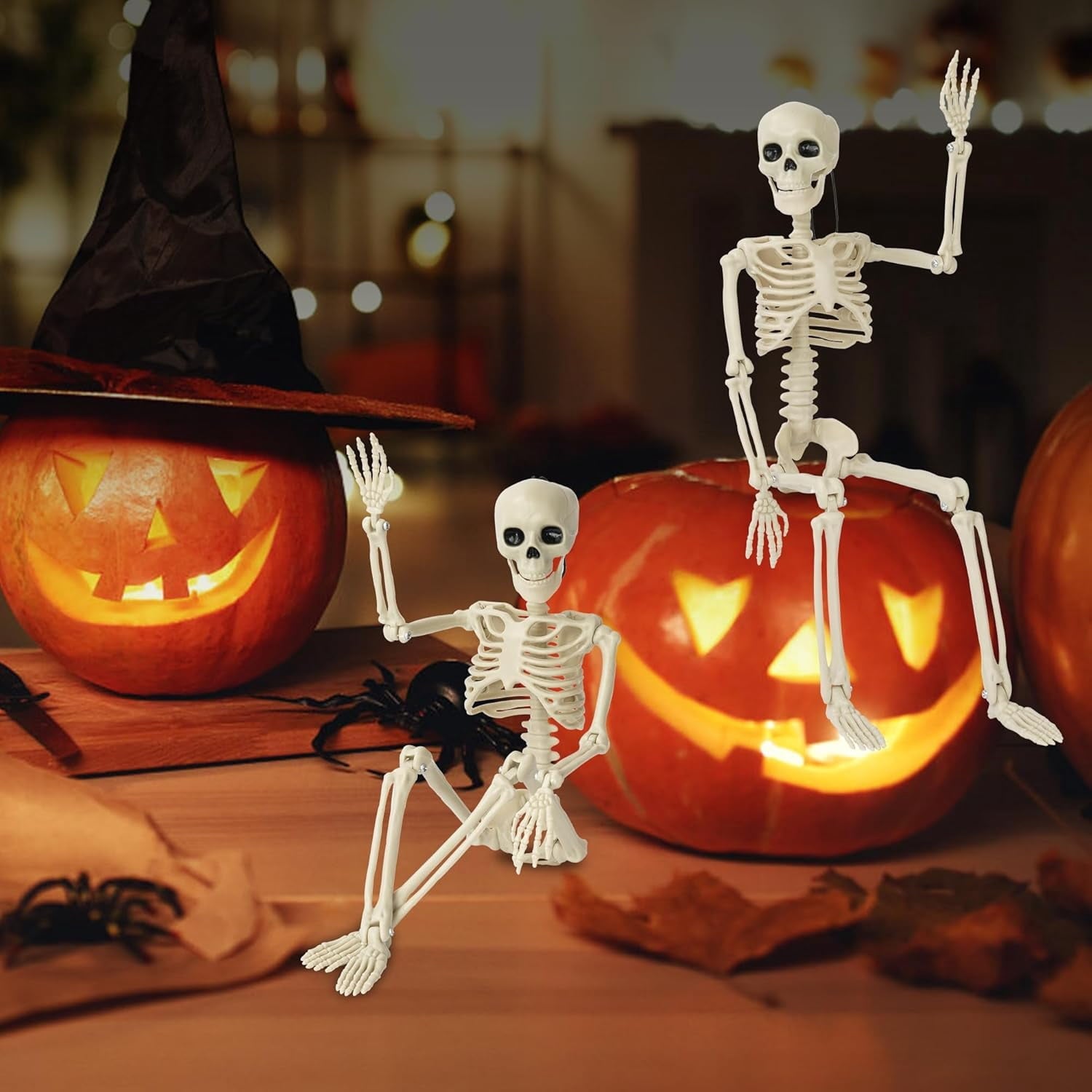 5 Pack Halloween Skeleton Decorations,15.7" Skeletons Hanging Decor with Movable Joints, Mini Plastic Skeleton for Indoor Outdoor Haunted House, Graveyard, Party and Yard Scary Decor