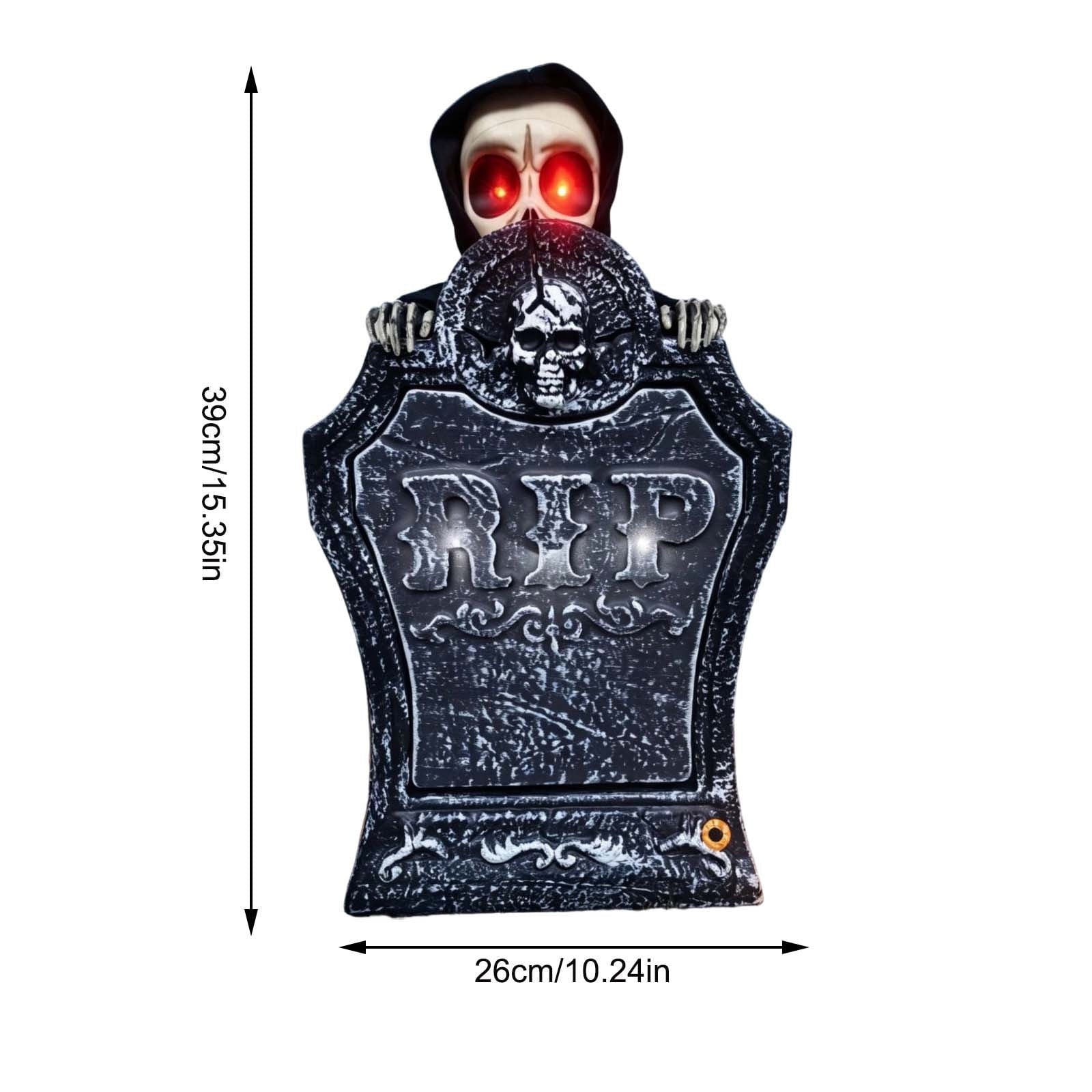 Roiihwy Halloween Animated Tombstone With Voice Activated Rising Skeleton And Pumpkin, A