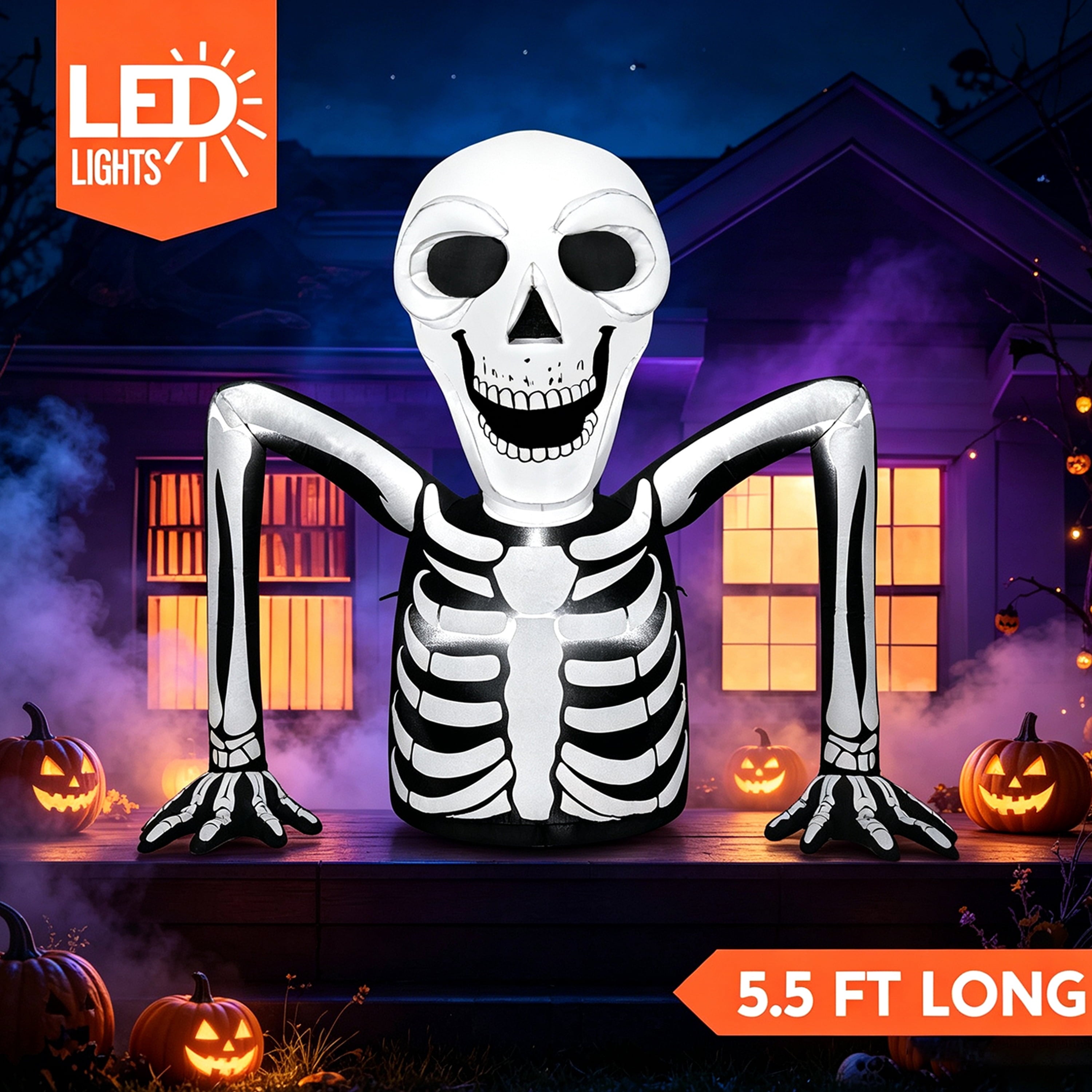 Joyfy 5.5ft Halloween Inflatables Long Light Up Skeleton Ground Breaker Halloween Inflatables Outdoor Decorations,Blow up Halloween Yard Decorations