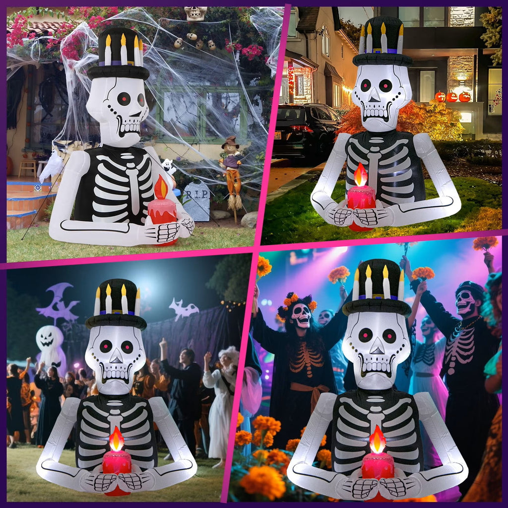 Toiyjofe 6ft Halloween Inflatable Black Cat with Glowing Jack o' Lantern and Witch Hat, Outdoor LED Trick-or-Treat Decoration for Yard, Lawn & Porch