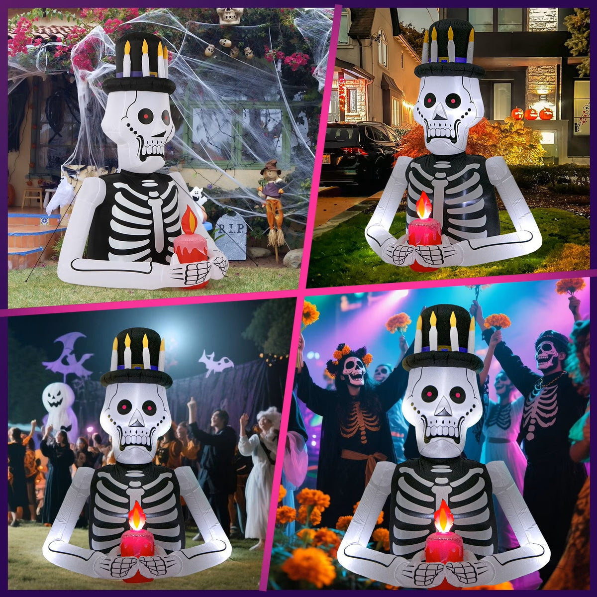 Toiyjofe 6ft Halloween Inflatable Black Cat with Glowing Jack o' Lantern and Witch Hat, Outdoor LED Trick-or-Treat Decoration for Yard, Lawn & Porch