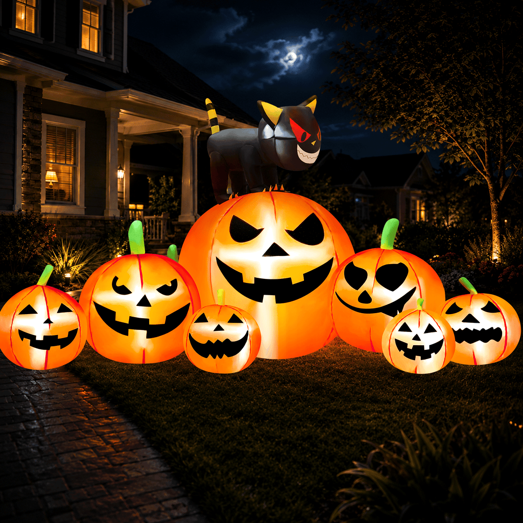 Yexmas 8.7ft Halloween Inflatables Pumpkins 7 Blow Up Decor with Witches Hat, Built-in LED Lights for Halloween Party, Yard, Garden, Lawn