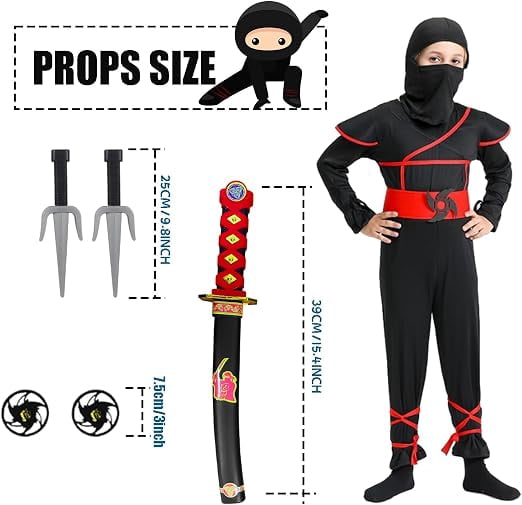 skyllc Ninja Costume Kids, Boys Ninja Costume with Accessories for Halloween Christmas Carnival Birthday Party,Size L