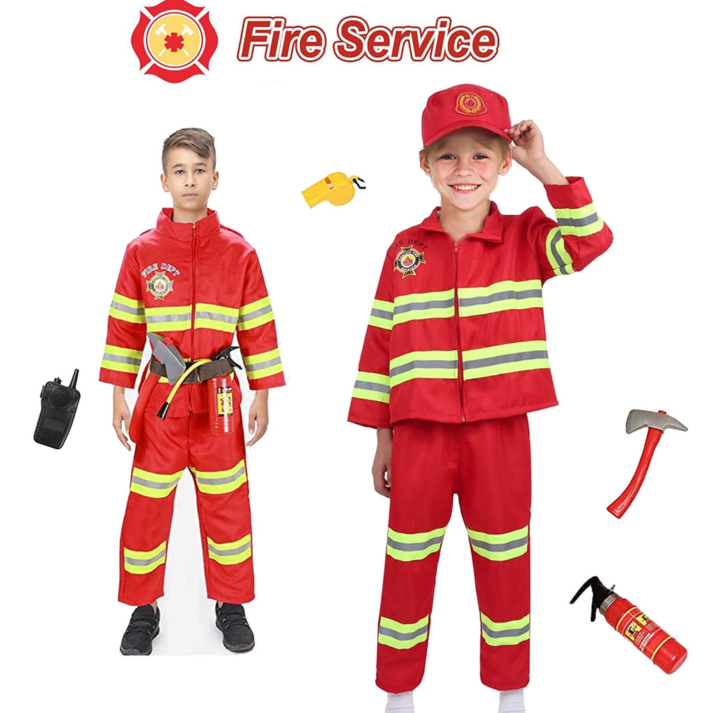 Fire Chief Costume Firefighter Role Play Fireman Dress-up Set for Kids 3-6 Years Toddler Best Gift Birthday Christmas Present(10 pcs)