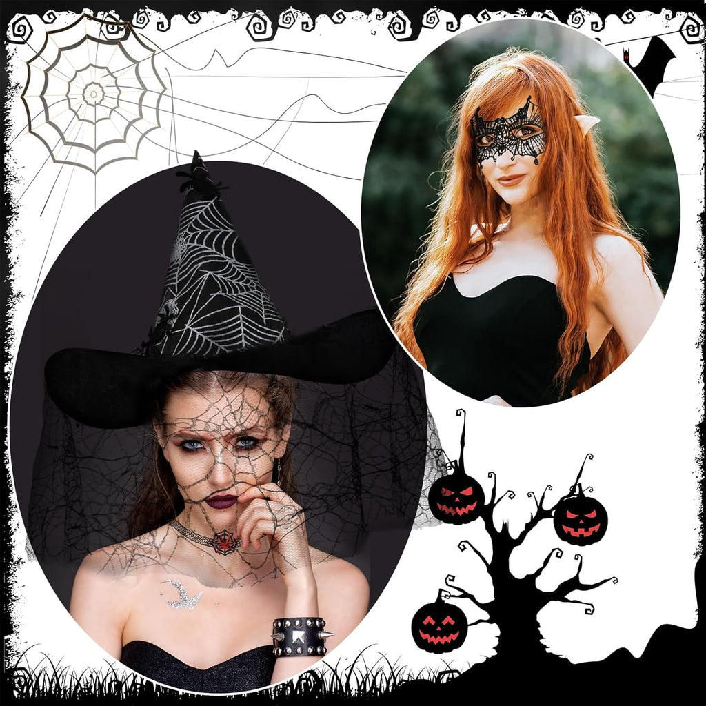 HIFOT 6pcs/set Spider Costume Adult Spider Web Poncho Tights Spider Necklace Chocker Earings Mask and Witch Hat Halloween Costumes for Women