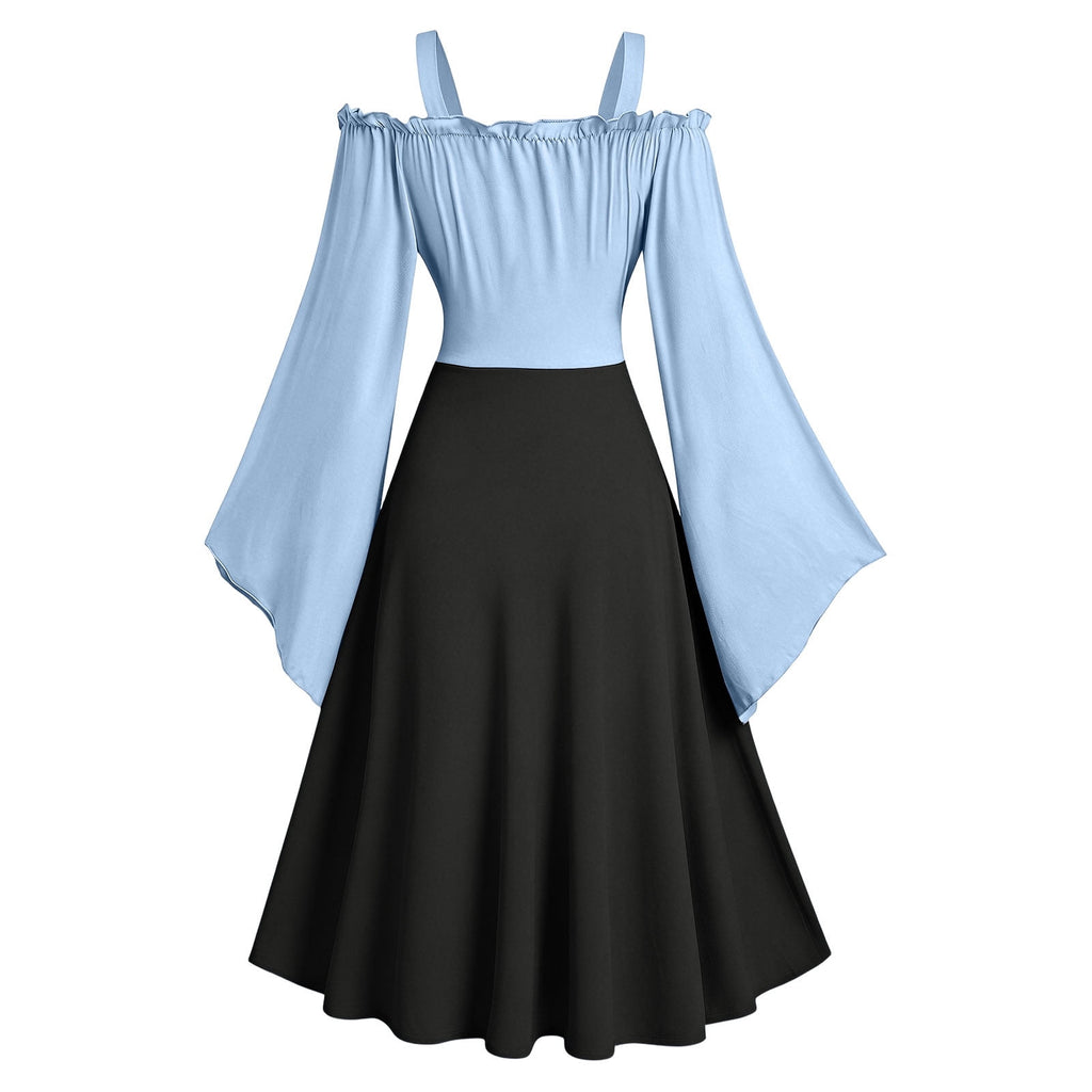 Gothic Dresses for Women Medieval Renaissance Halloween Costume Lace Up Corset High Low Ruffle Hem Square Neck Vintage Gown