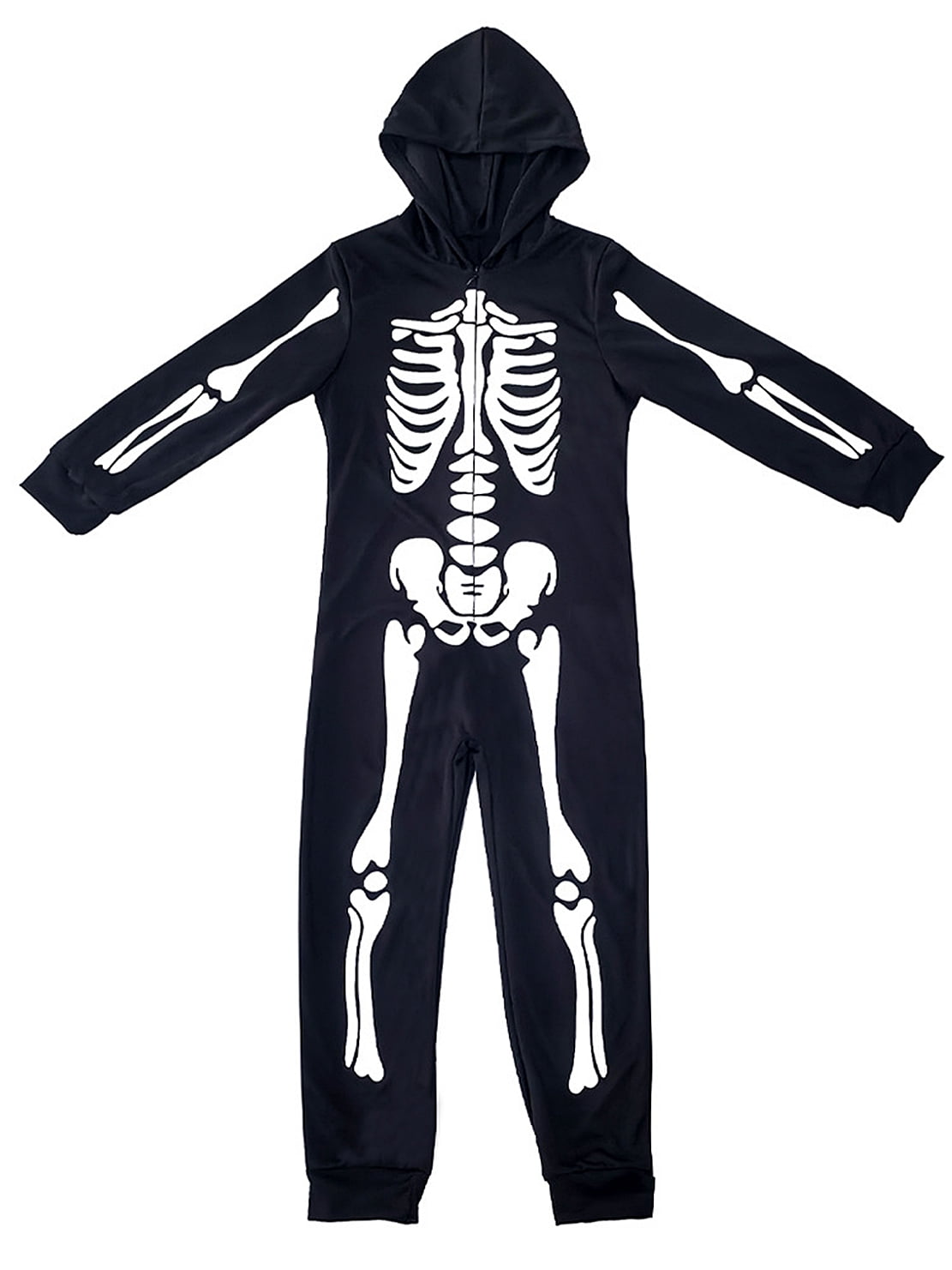WIBACKER Glow-in-the-Dark Skeleton Costume for Boys and Girls, Halloween Fancy-Dress Jumpsuit Outfit for Children Aged 3-10 Years