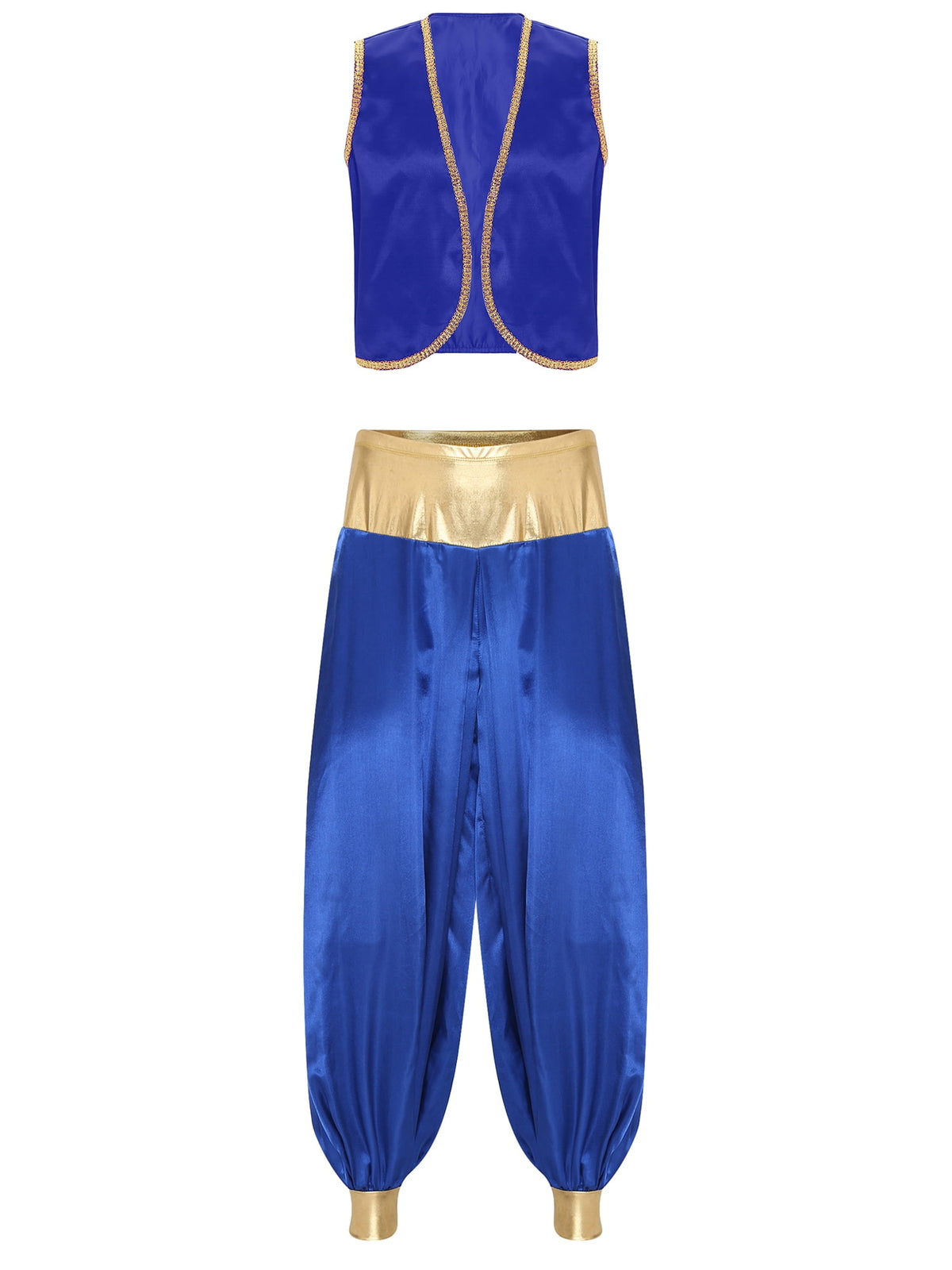 iiniim Mens Arabian Prince Costume Open Front Vest with Pants Halloween Show Fancy Dress up Outfit Royal Blue&Royal Blue S