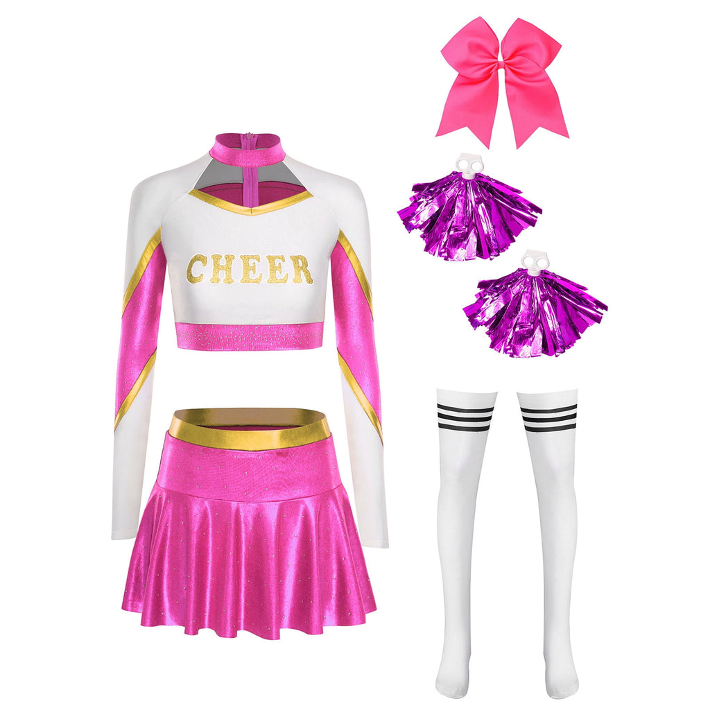 iiniim Womens Cheer Leader Costumes Set Schoolgirl Cheerleading Cosplay Halloween Party Uniform Purple XL