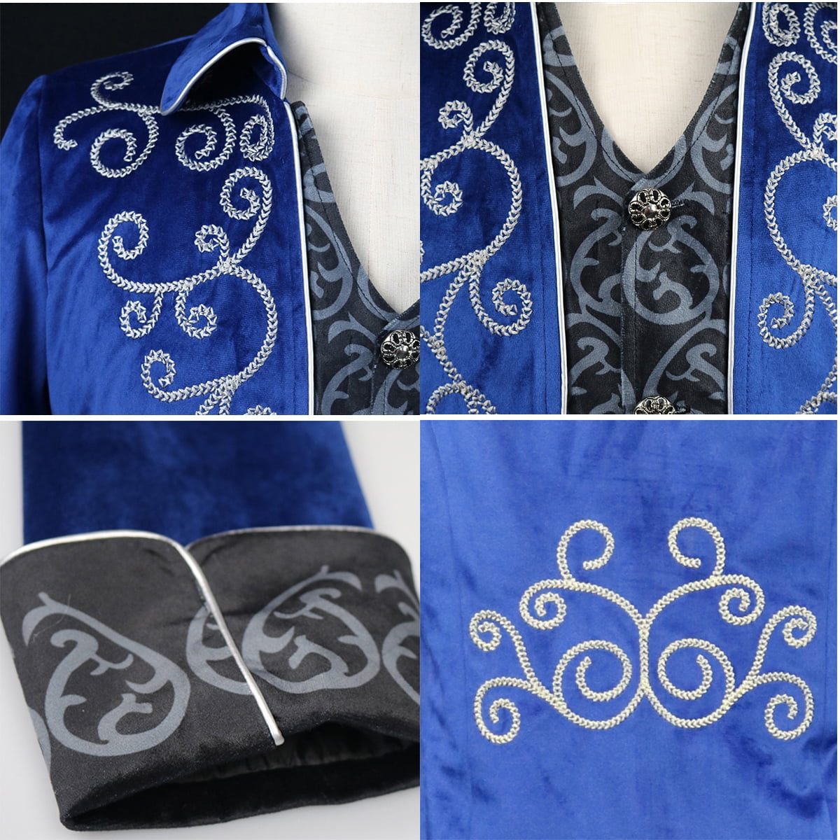 IBTOM CASTLE Men's Steampunk Vintage Tailcoat Jacket Gothic Medieval Victorian Frock Button Down Swallow Coat Uniform L Blue & Gold
