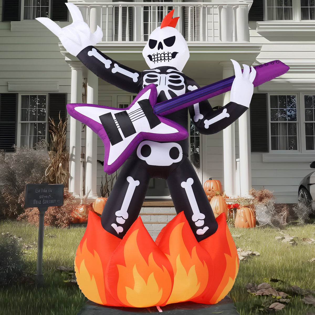 Joyfy 8 FT Halloween Inflatable Skeleton Dinosaur with Build-in LEDs Pumpkin Decorations,Halloween Outdoor Decorations Blow up Yard Decorations