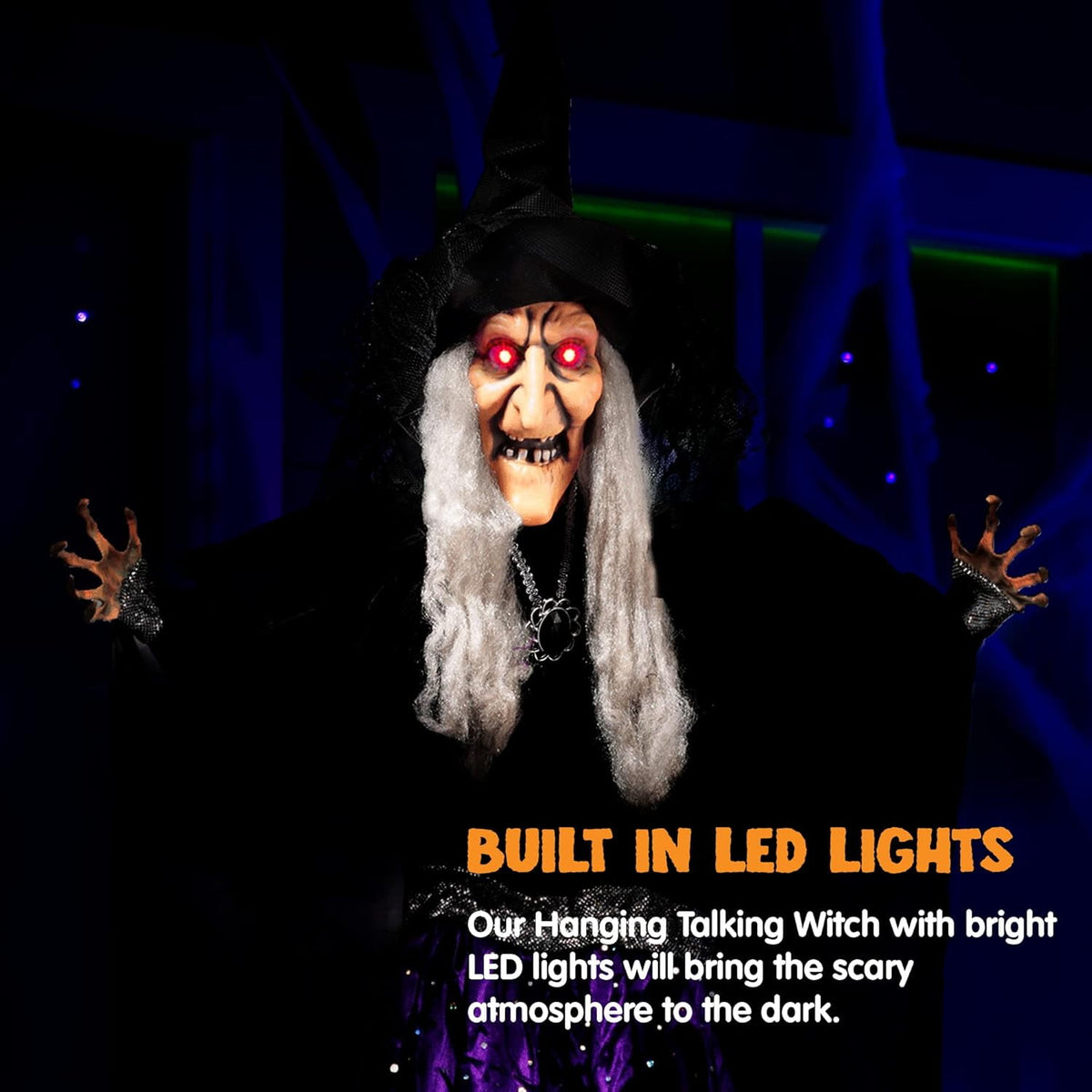 Joyfy 47" Halloween Decorations Outdoor,Life Size Animated Witch Scary Decorations Halloween Motion Activated Witch with LED Eyes & Sound,Haunted House Decor