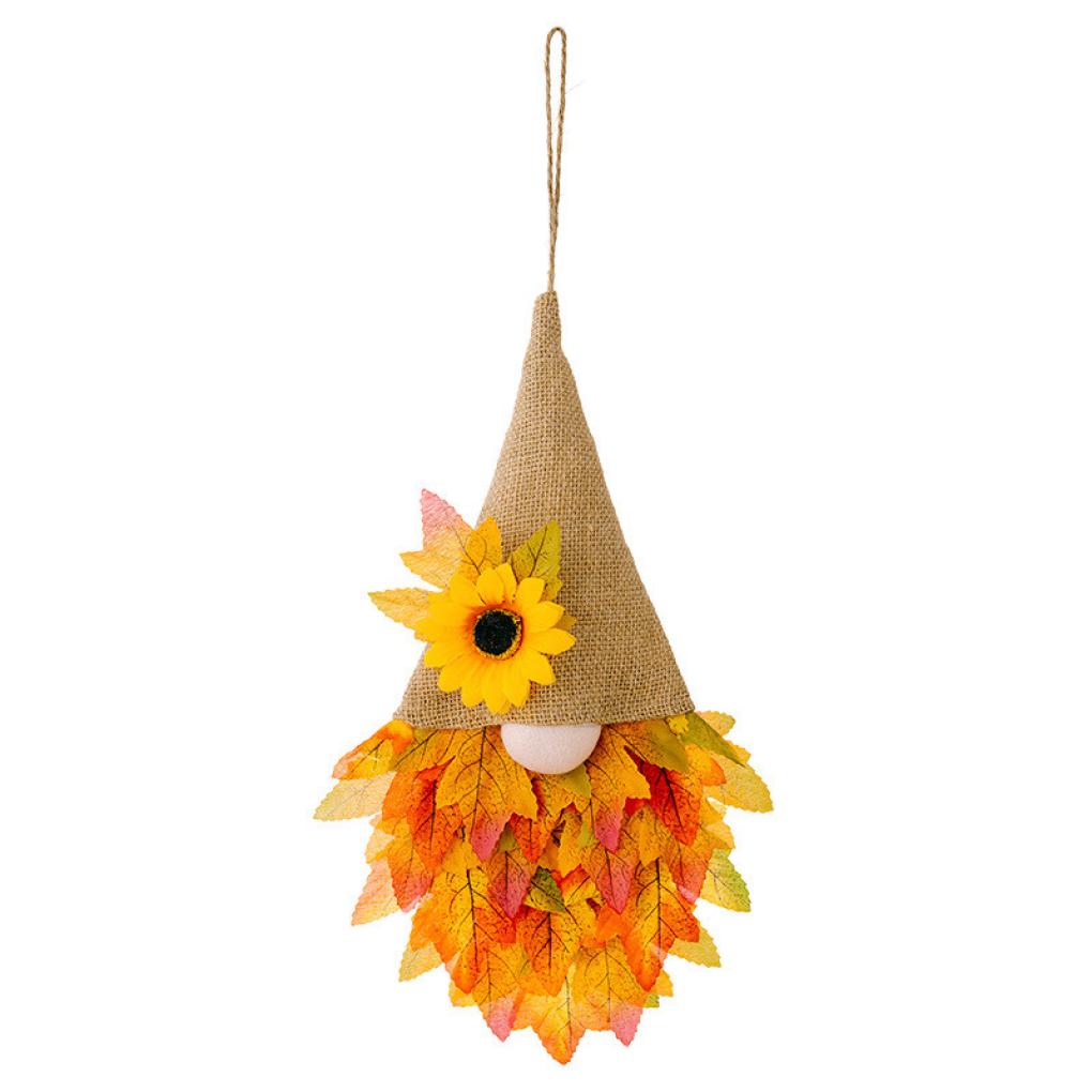 Fall Maple Leaf Gnome Wreaths for Front Door with Lights, 14.6'' Autumn Door Wreath Gnome, Maple Leaf Fall Decorations Wreath, Fall Wreath for Halloween Decorations, Thanksgiving, Harvest Festival