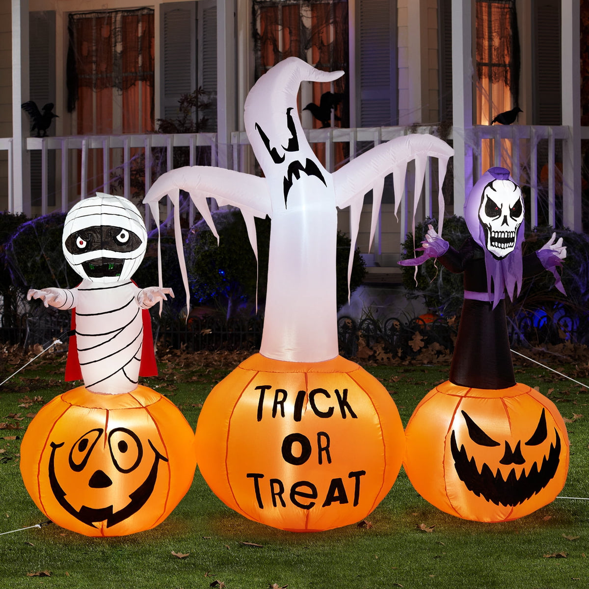 5.7FT Inflatable Halloween Inflatable Crawling Green Ghost with Tombstone Built-in LED Lights Inflatable LED Lights Blow Up Yard Decoration