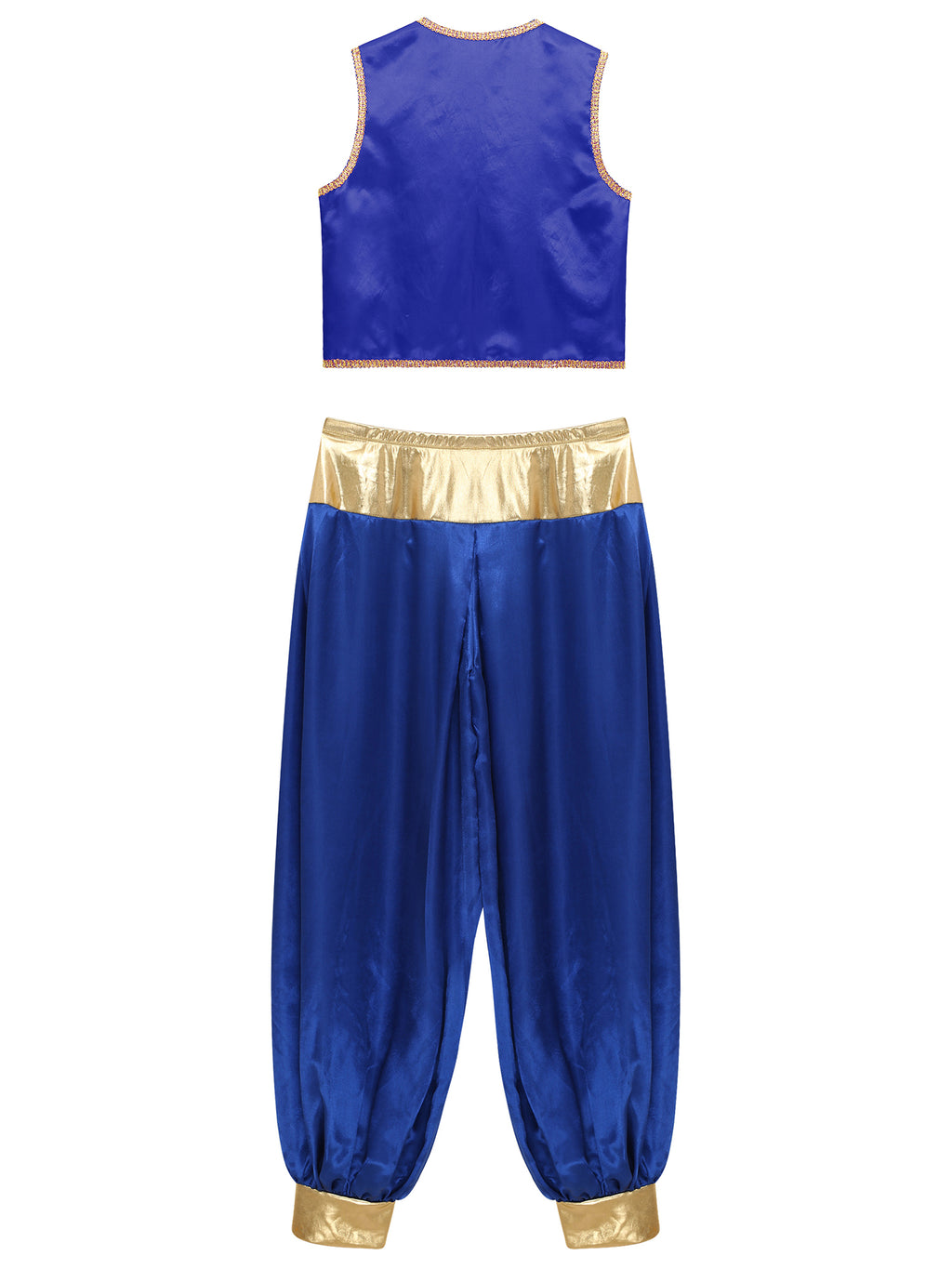 iiniim Mens Arabian Prince Costume Open Front Vest with Pants Halloween Show Fancy Dress up Outfit Royal Blue&Royal Blue S