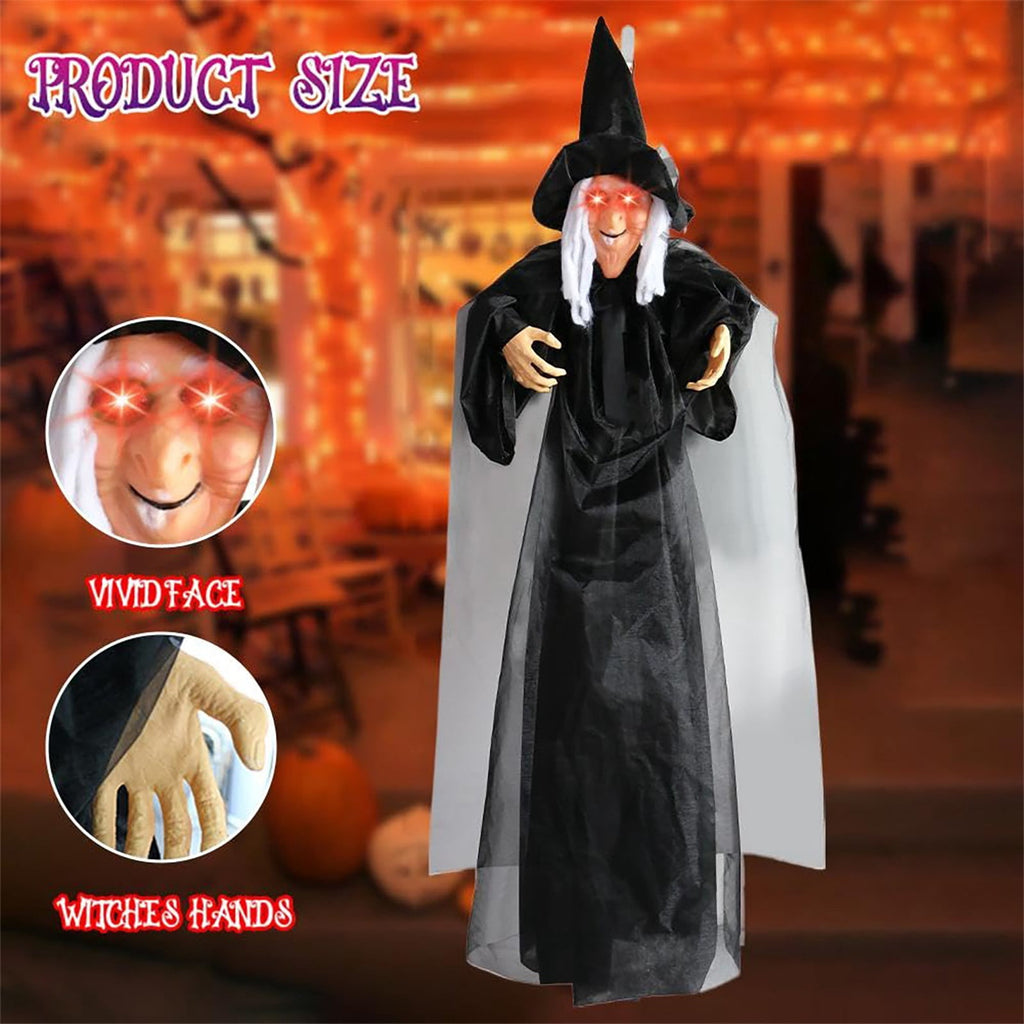 ZTTD Life Size Hanging Witch Halloween Decor (71 Inches) | Sound & Touch Activated Talking Halloween Decorations | Witch Props Excellent Choice for Haunted House | Indoor & Outdoor Animated Prop
