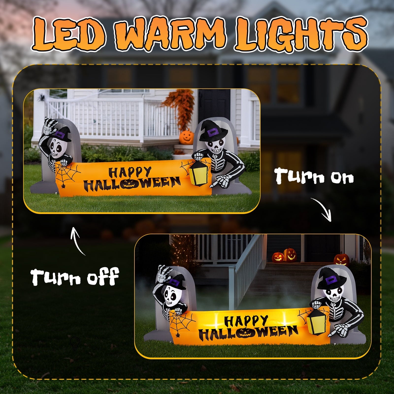 8FT Long Halloween Inflatables Pumpkins Eyeball Candy Outdoor Decorations, Blow Up Yard Decoration with Built-in LEDs Lighted for Lawn Garden Outside Indoor Decor