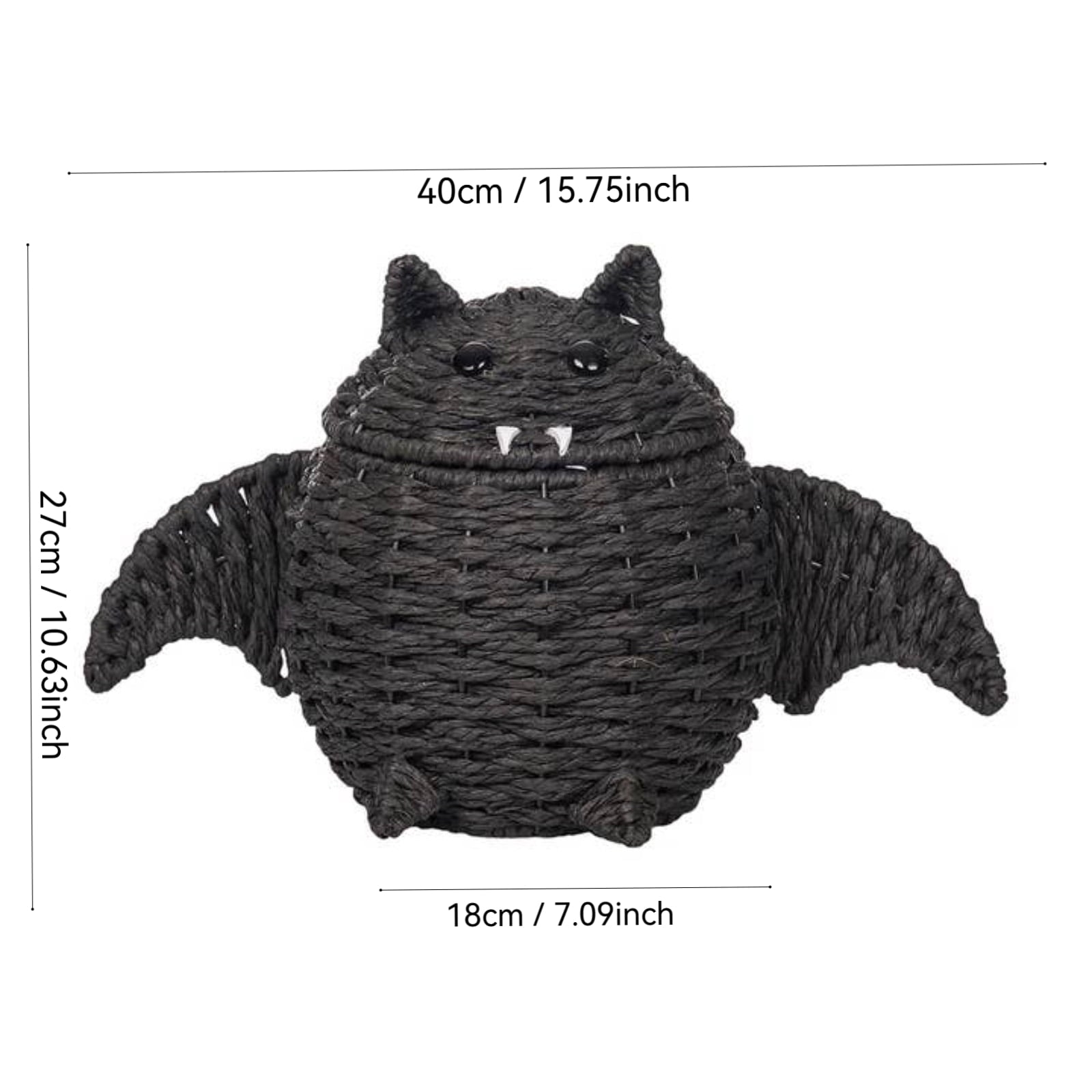 Gomind Halloween Woven Bat Storage Basket 15.75"x10.63", Handcraft Rattan Bat Candy Bowl with Lid, Indoor Tabletop Decor Organizer