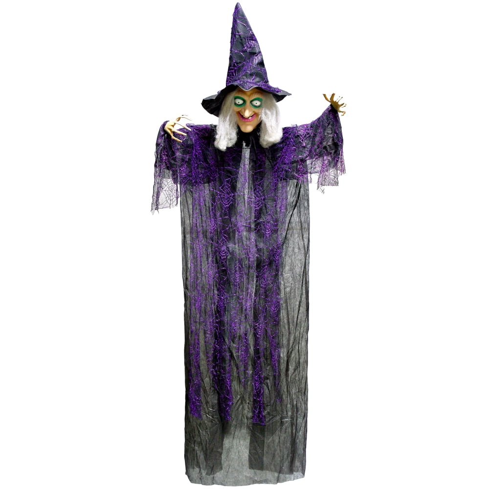 Joyfy 47" Halloween Decorations Outdoor,Life Size Animated Witch Scary Decorations Halloween Motion Activated Witch with LED Eyes & Sound,Haunted House Decor