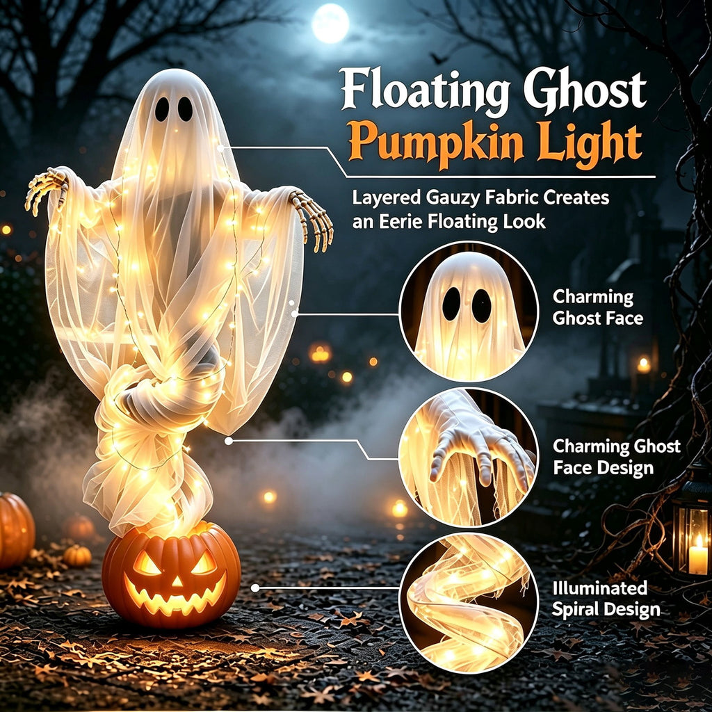 Halloween Light-Up Ghost Decorations Outdoor - 6.5 FT - 8 Sounds Gaint Hanging Swing Ghost Halloween Decoration, Spooky Cute Ghosts Decorations for Front Porch Yard Tree