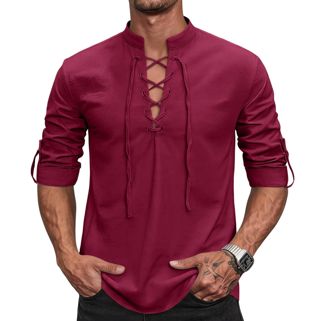 Mens Renaissance Shirt Medieval Pirate Viking Halloween Costume Gothic Steampunk Retro Long Sleeve Lace Up Shirts