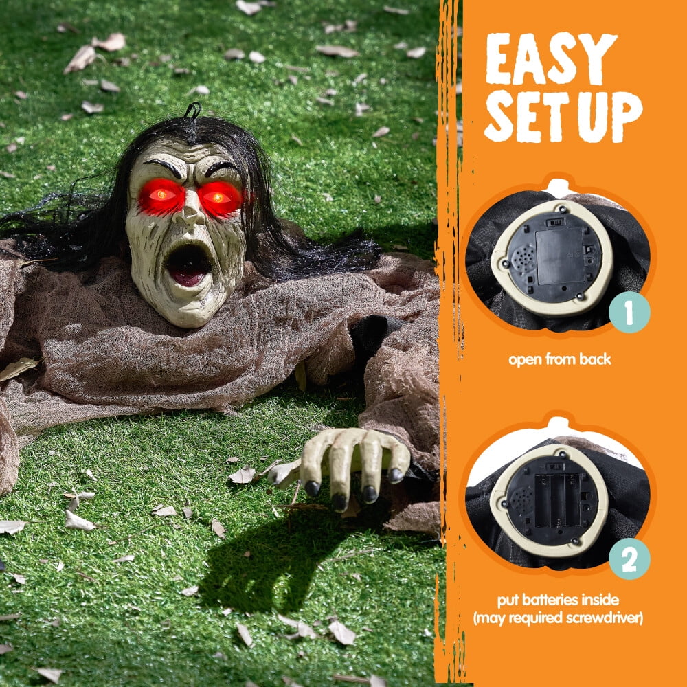 Joyfy Halloween Decorations Outdoor Groundbreaker Creepy Life Size Light Up Climbing Zombie Groundbreaker with Sound,Motion Activated Halloween Decorations Haunted House Decorations