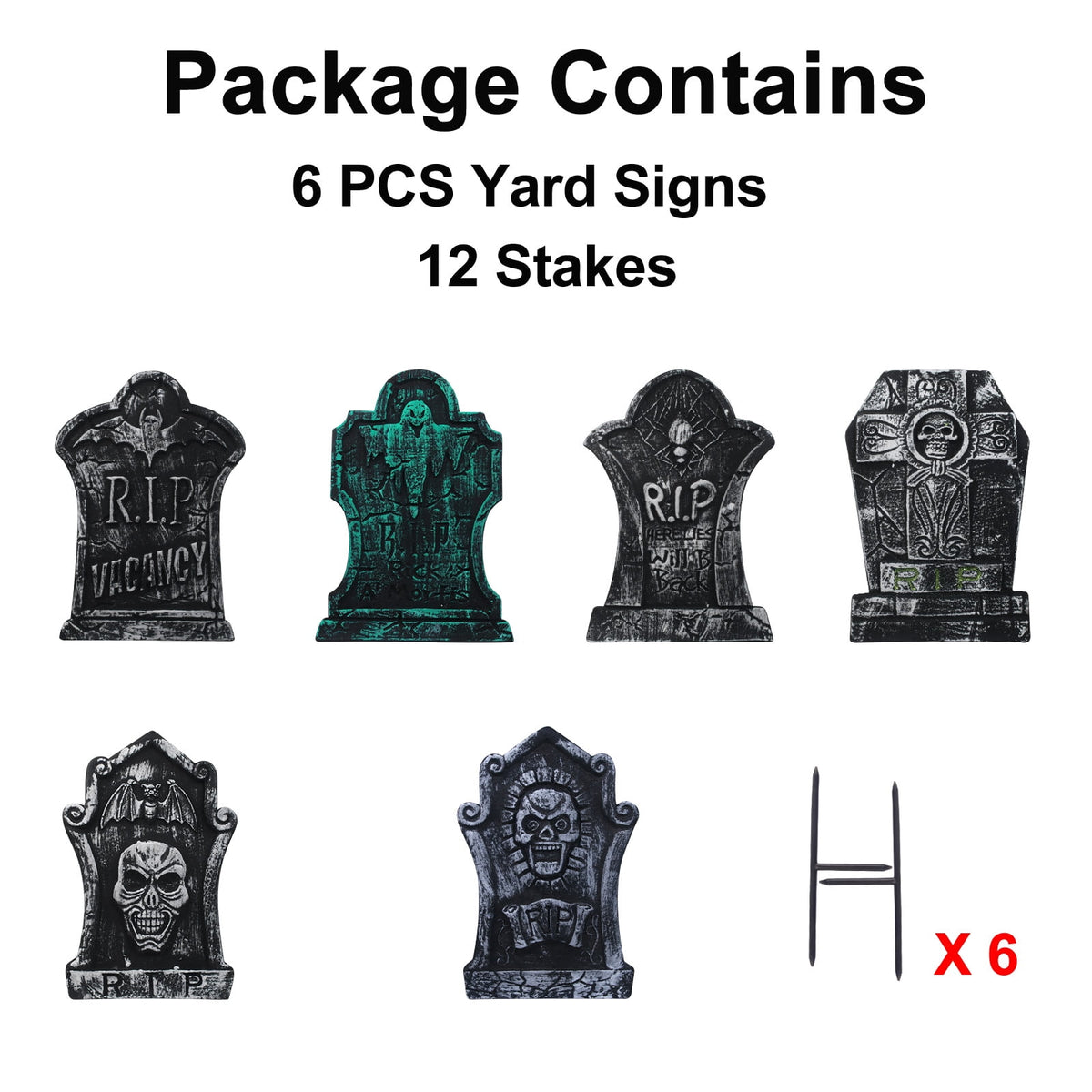 Gamexcel 3-Pack Large 17" Halloween Foam RIP Tombstones with Stakes - Graveyard Lawn Decorations for Spooky Haunted House Decor